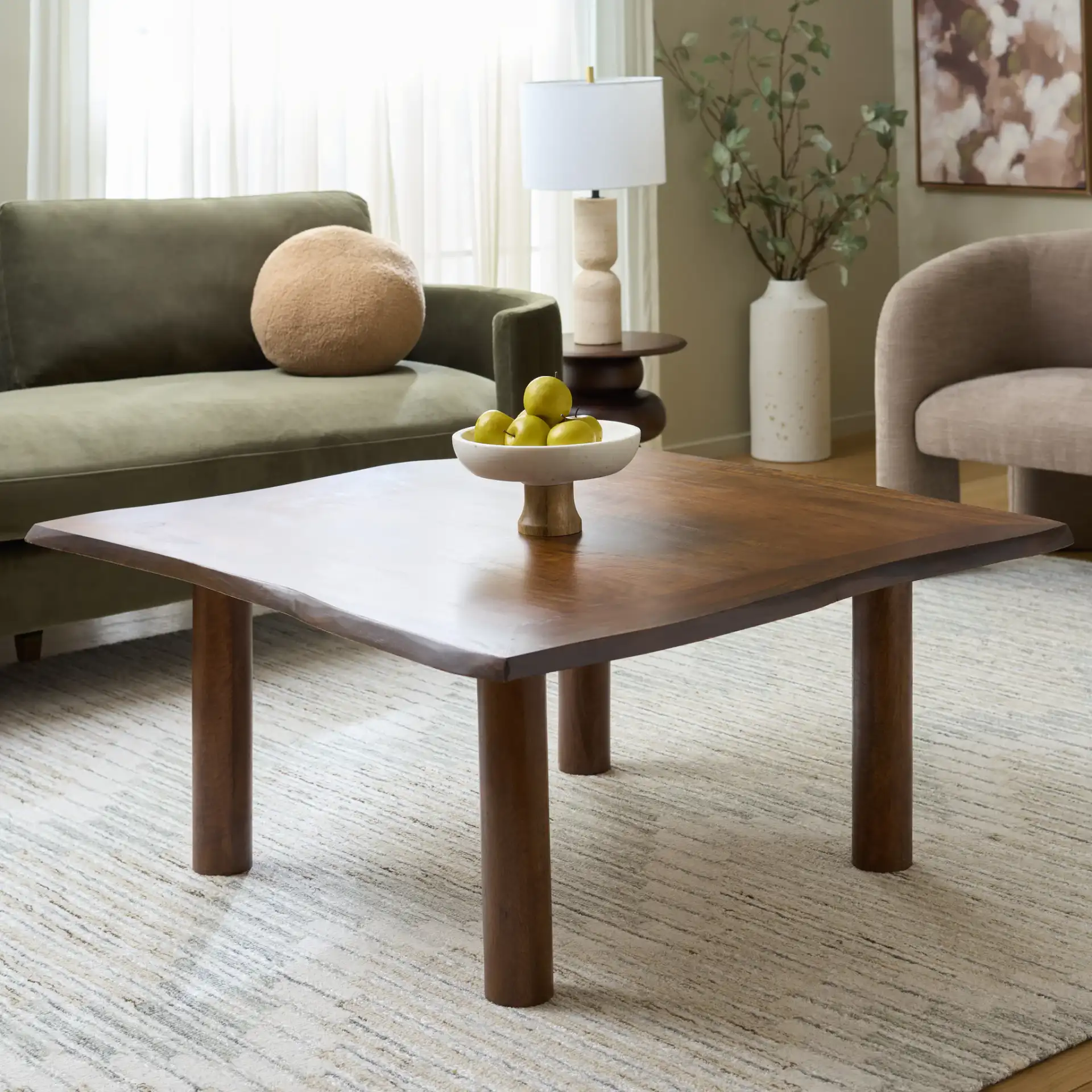 Banco Coffee Table in Antique Brown in a styled room
