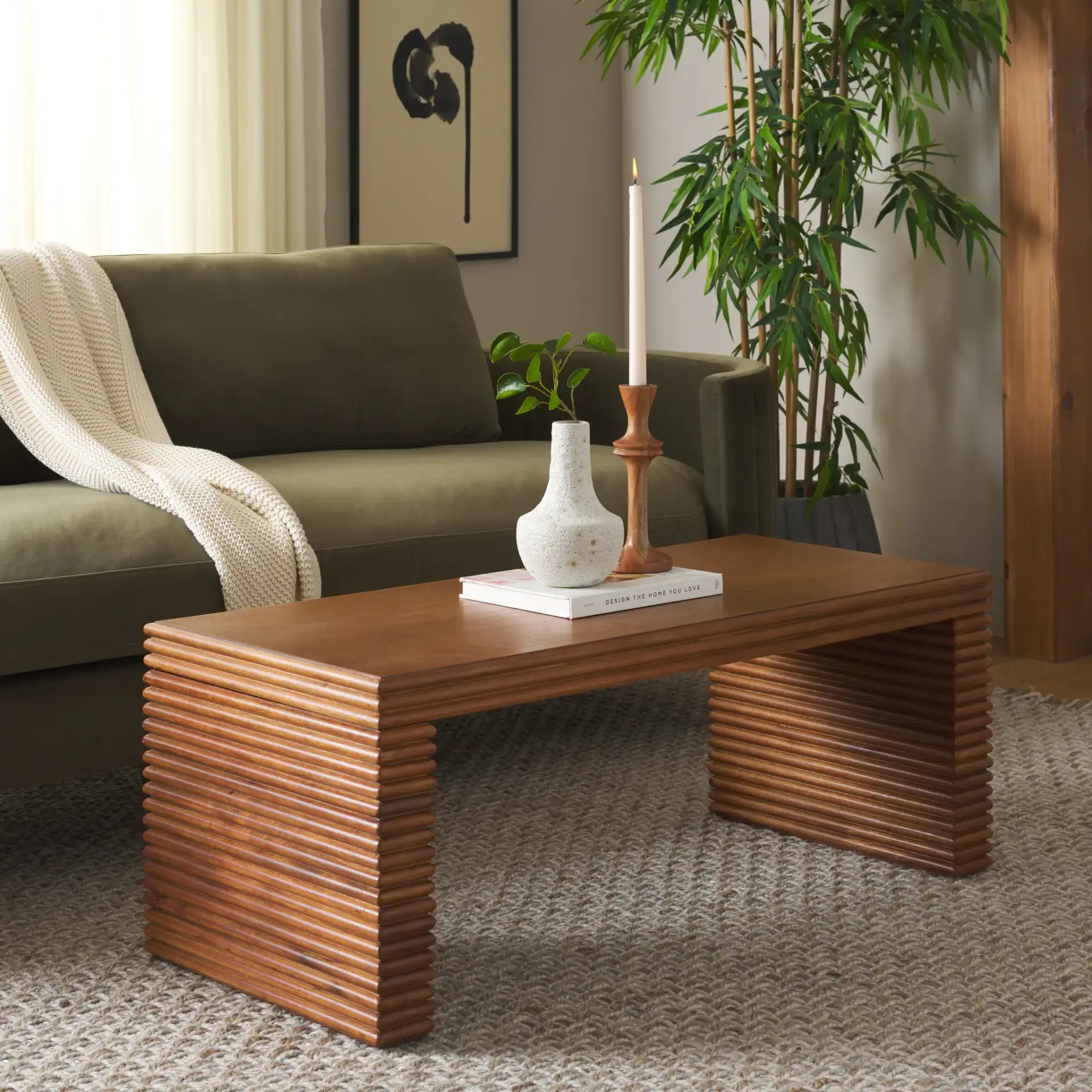 Virginie Coffee Table in Natural in a styled room