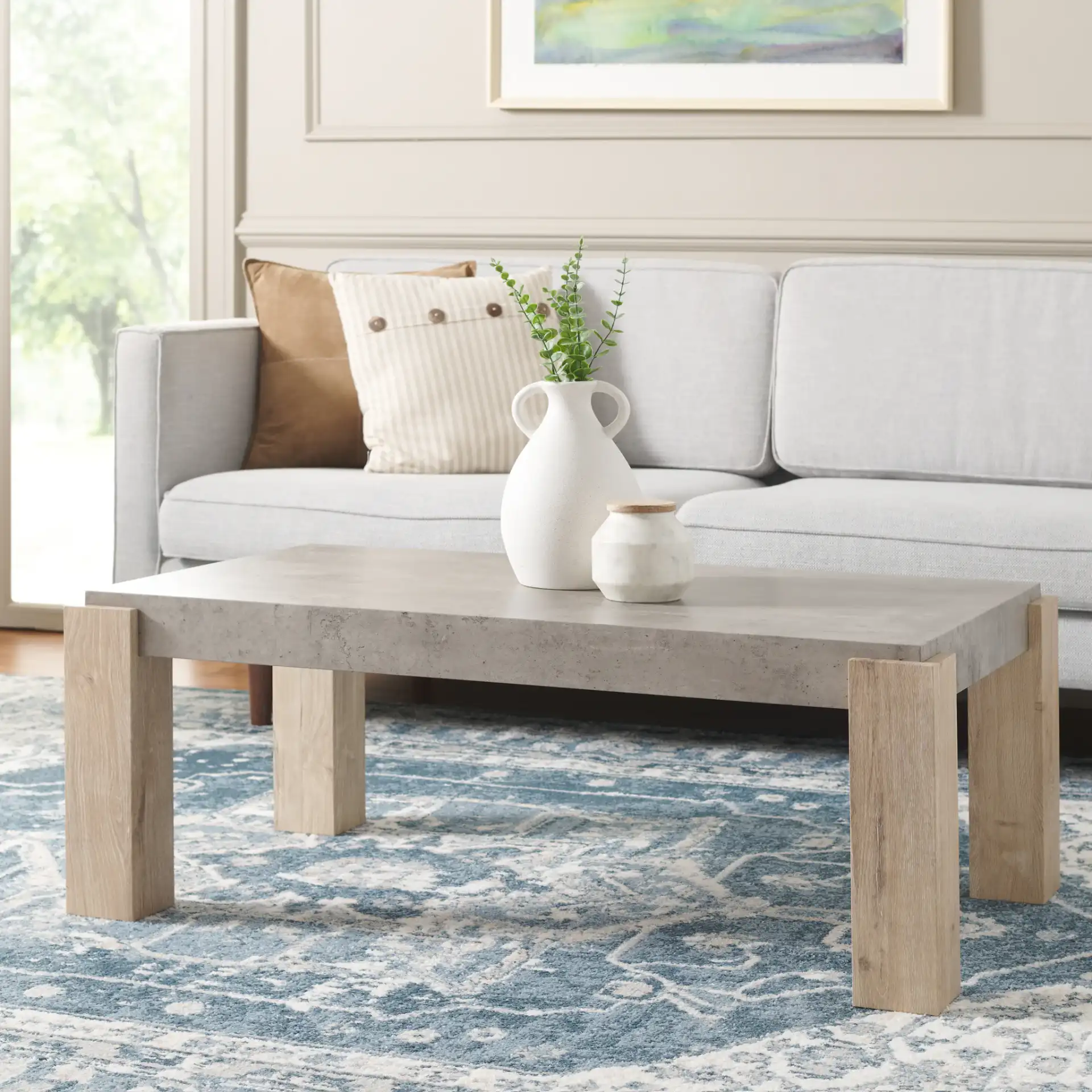 Coromio Coffee Table in Light Gray / Natural in a styled room