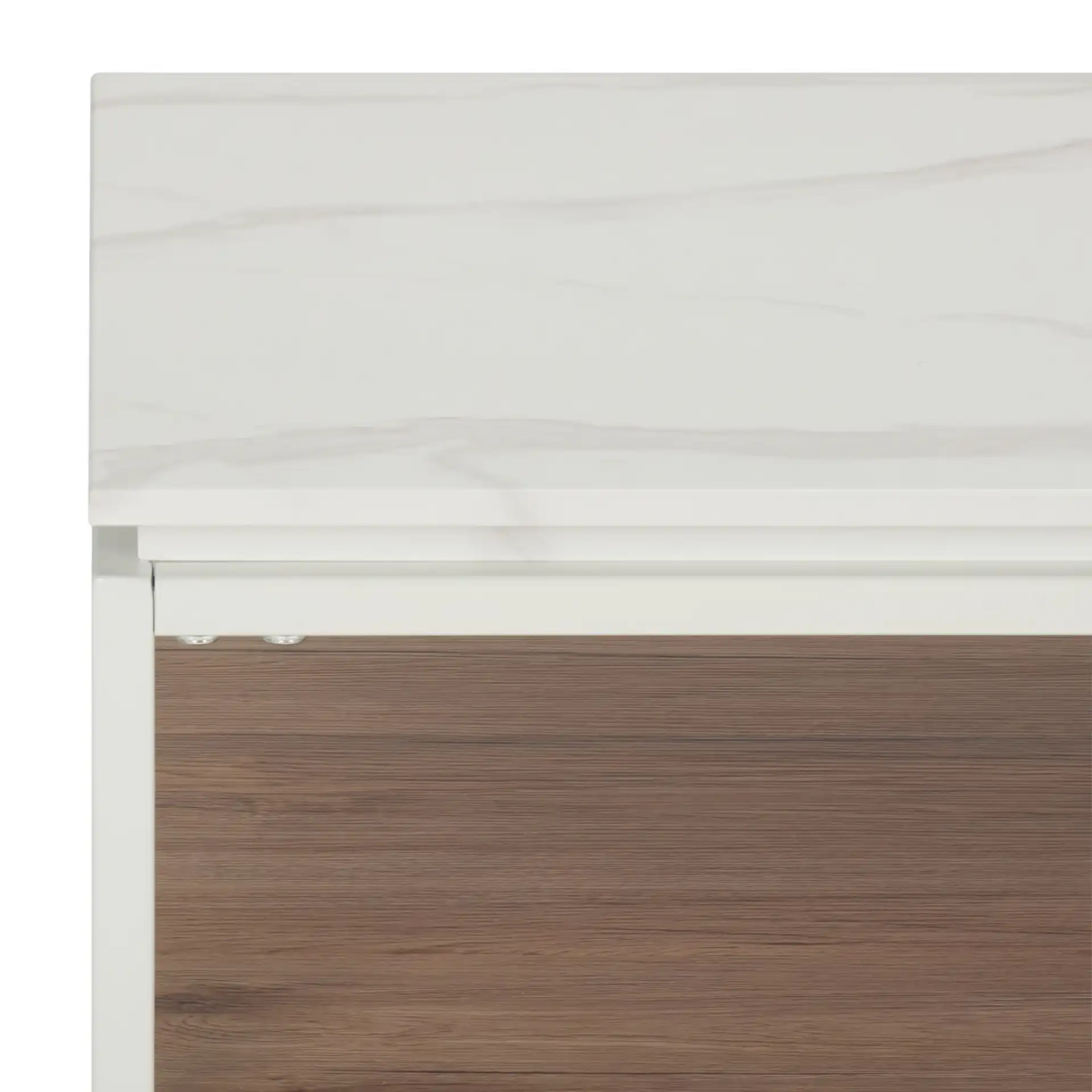 Aurelian Coffee Table in White Faux Marble / Natural in a styled room