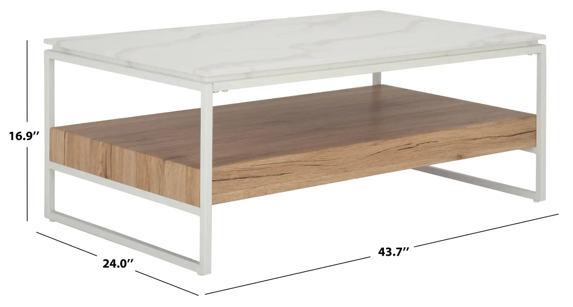 Aurelian Coffee Table in White Faux Marble / Natural, detail view