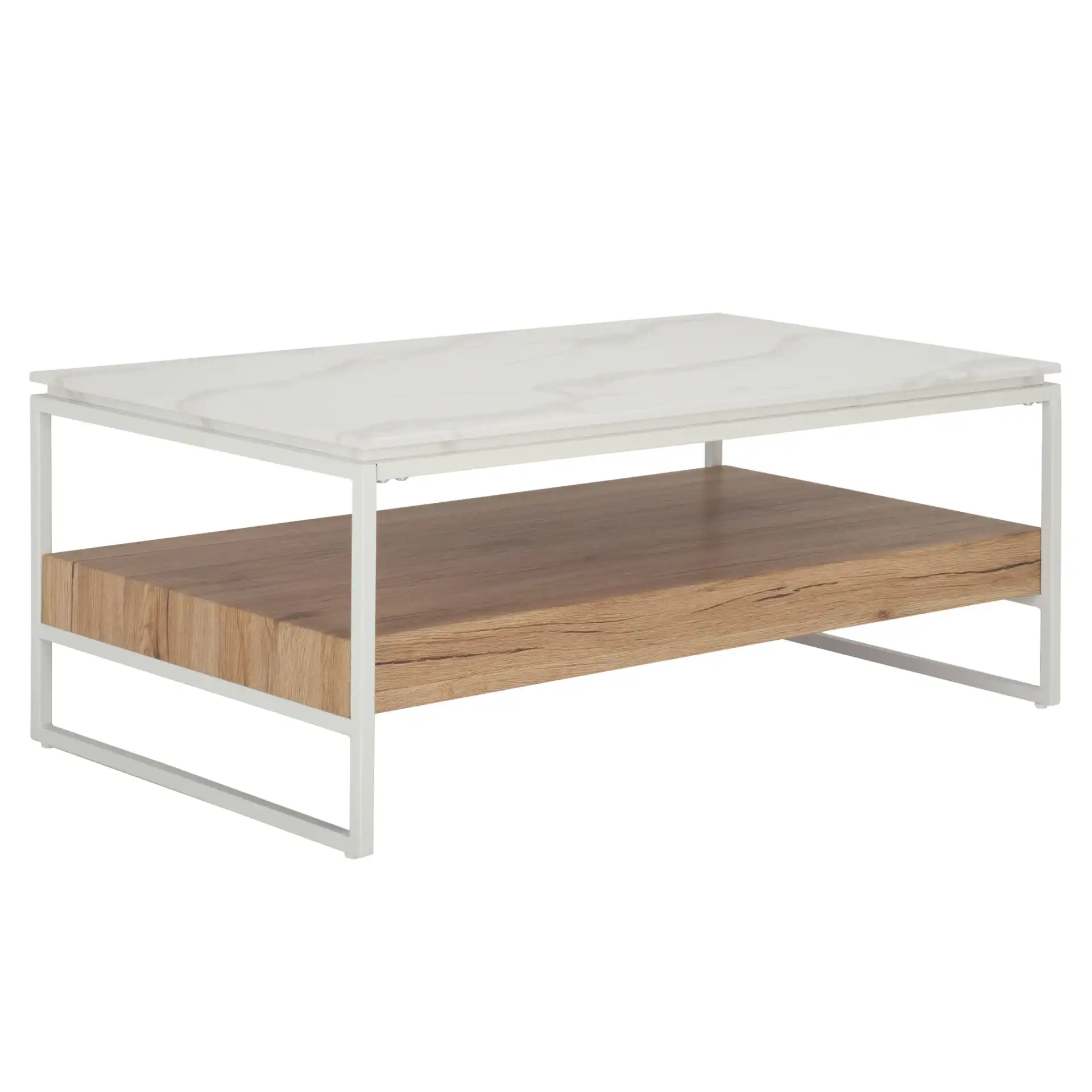 Aurelian Coffee Table in White Faux Marble / Natural, detail view