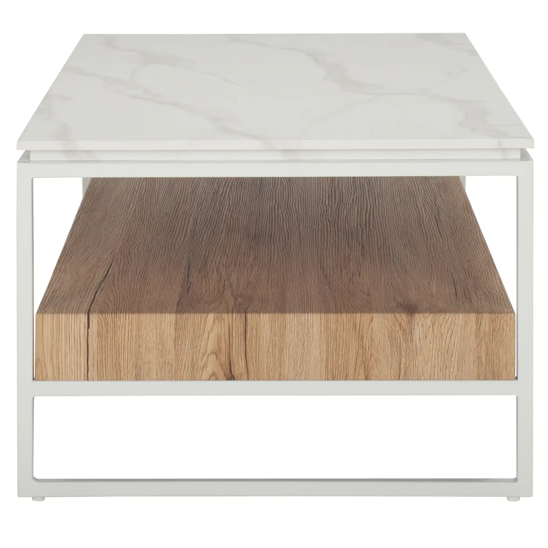 Aurelian Coffee Table in White Faux Marble / Natural, detail view