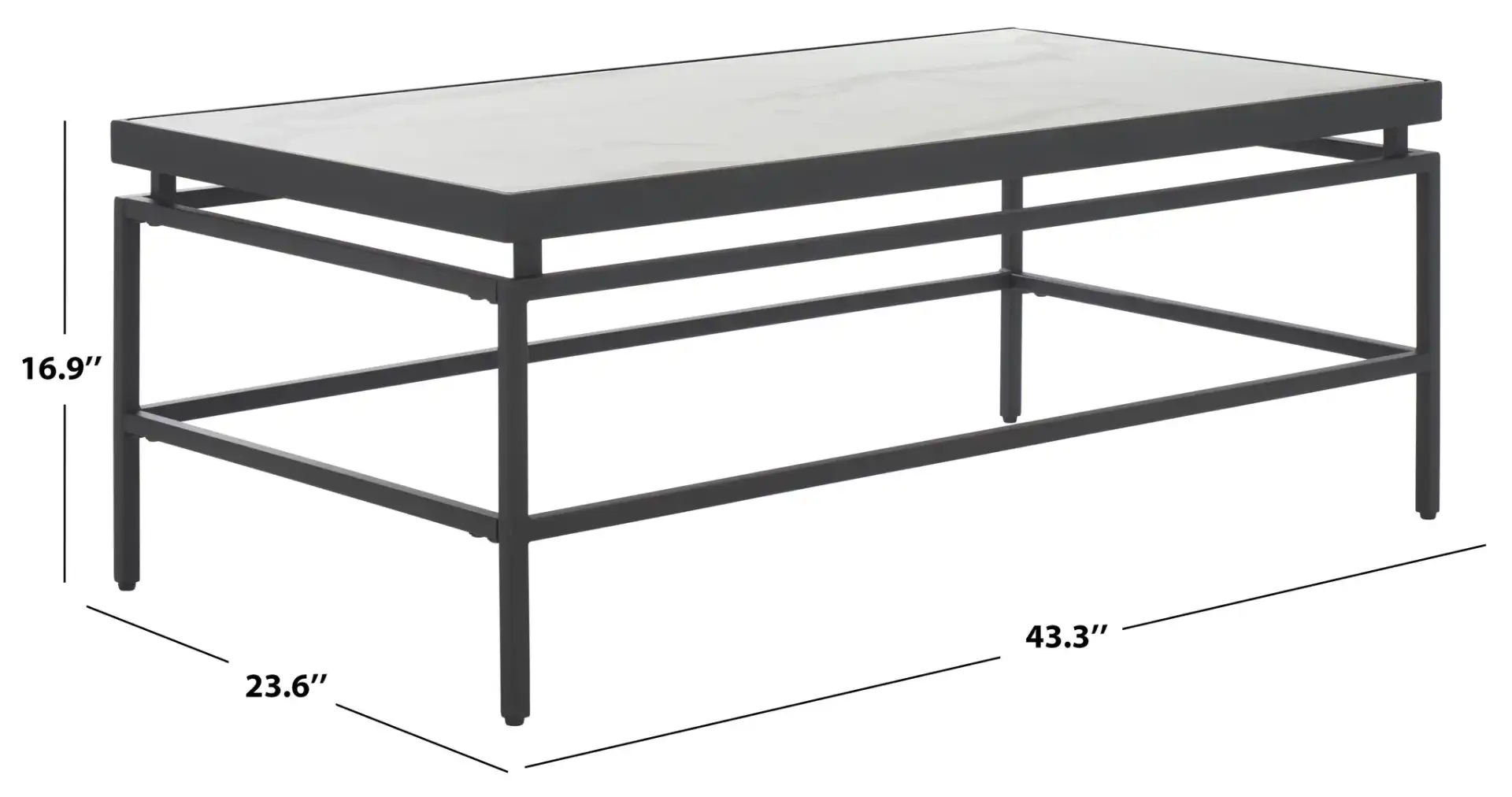 Acelin Coffee Table in White Faux Marble / Black, detail view