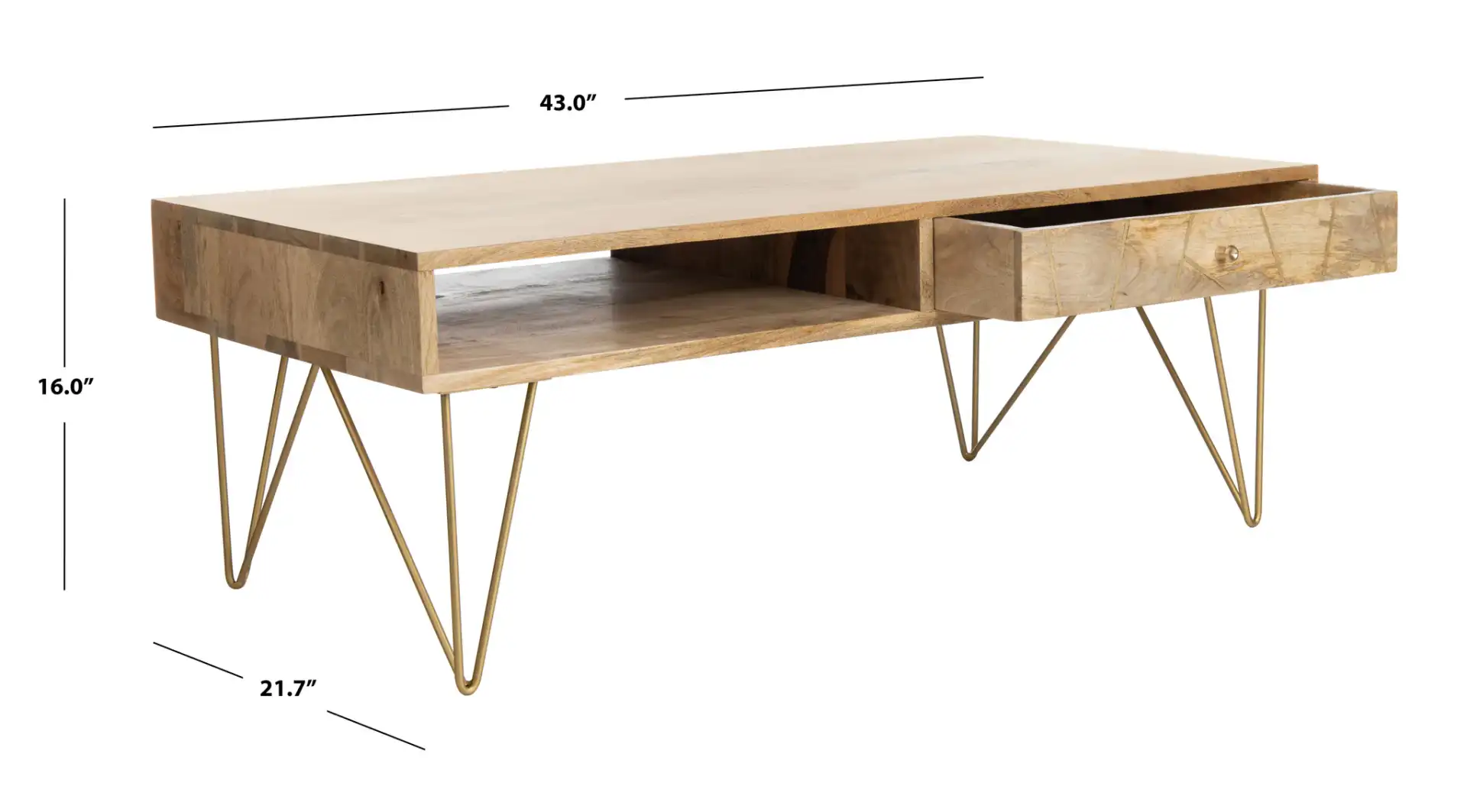 Marigold Coffee Table in Natural / Brass, detail view