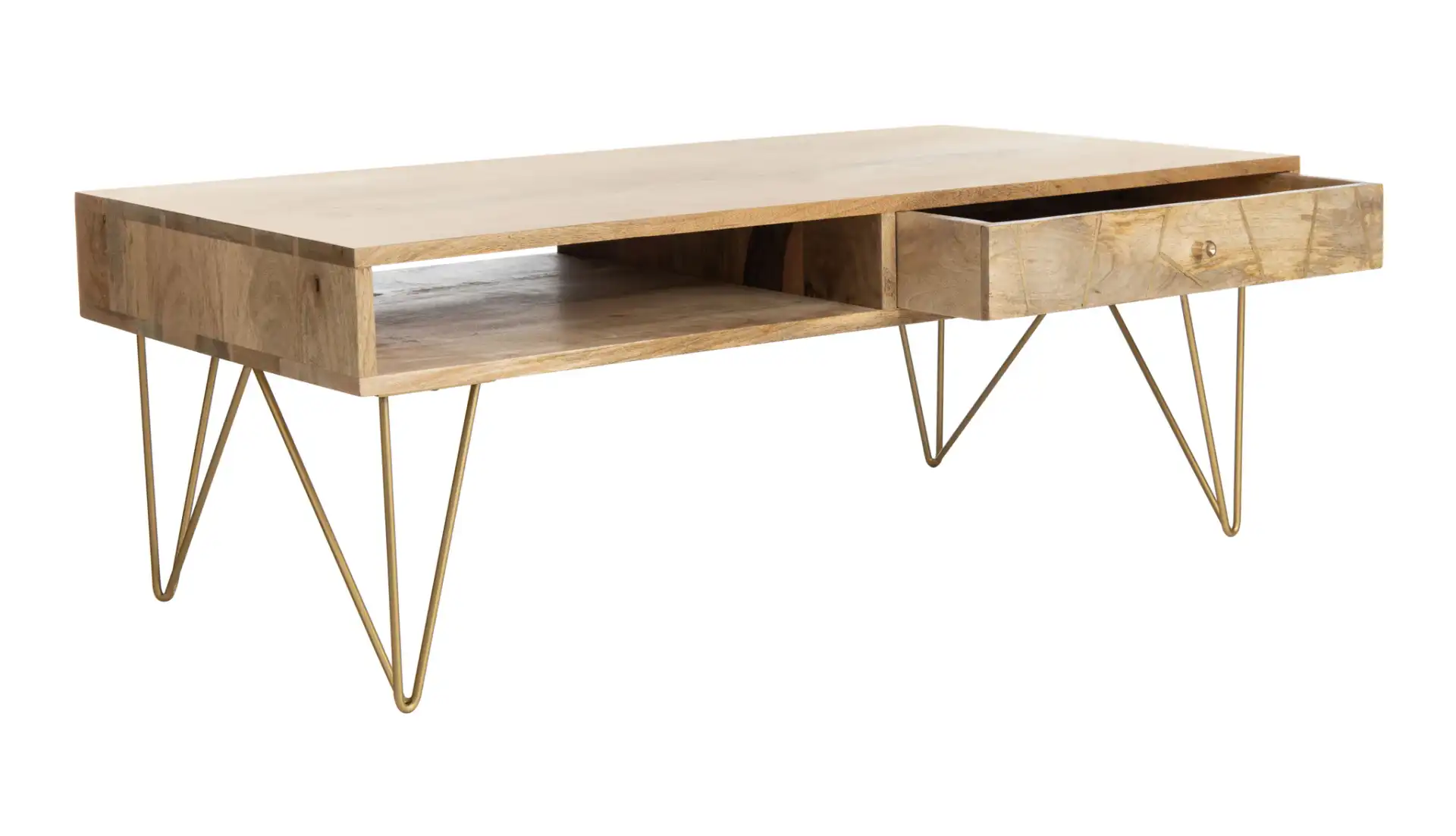 Marigold Coffee Table in Natural / Brass, detail view