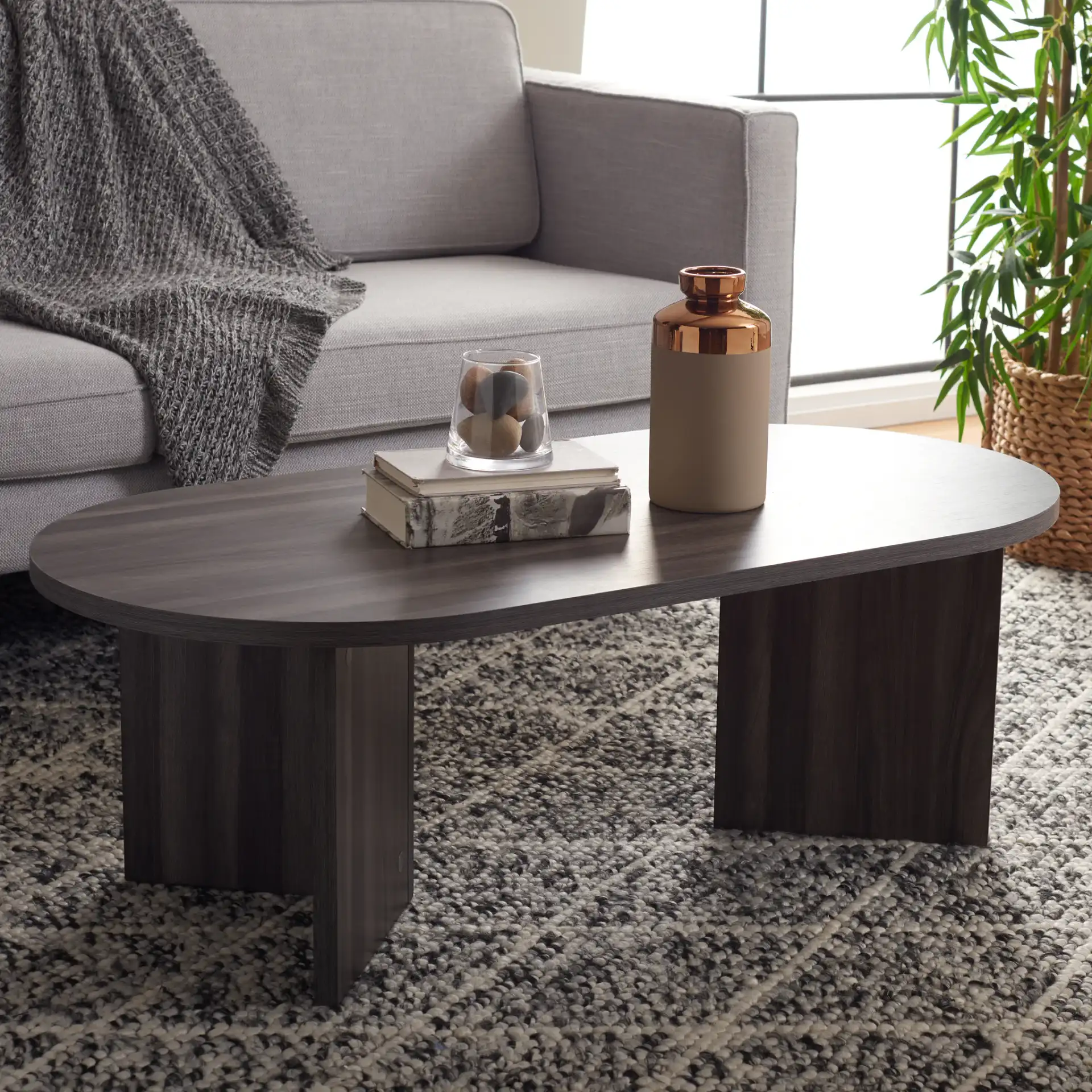 Tayson Coffee Table in Slate Gray in a styled room