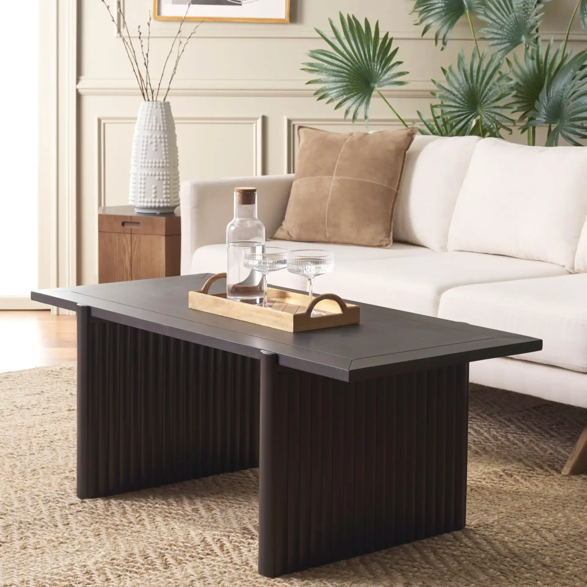 Buckley Rectangle Coffee Table in Black in a styled room