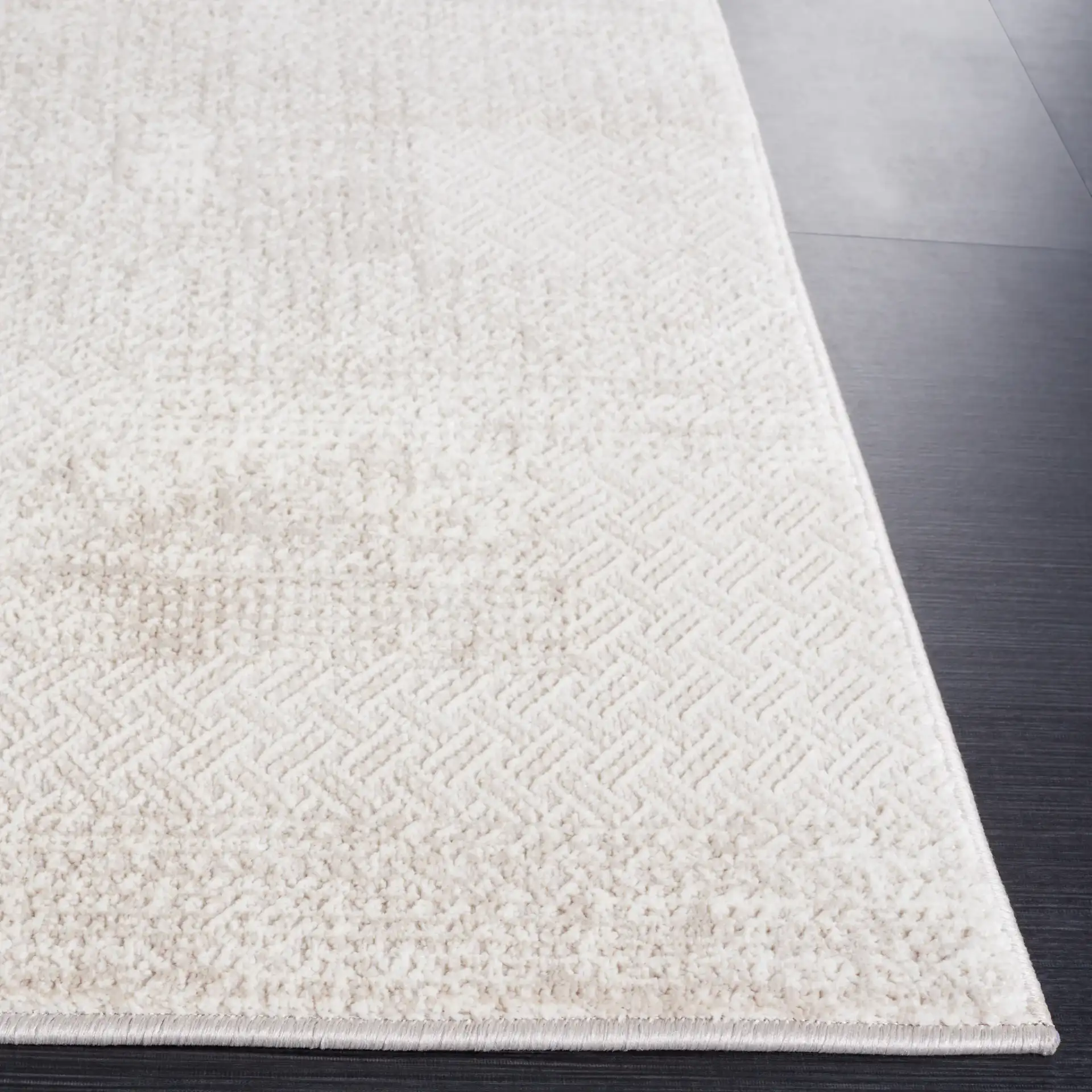 Continental Distressed Grid Rug in Ivory / Beige in a styled room