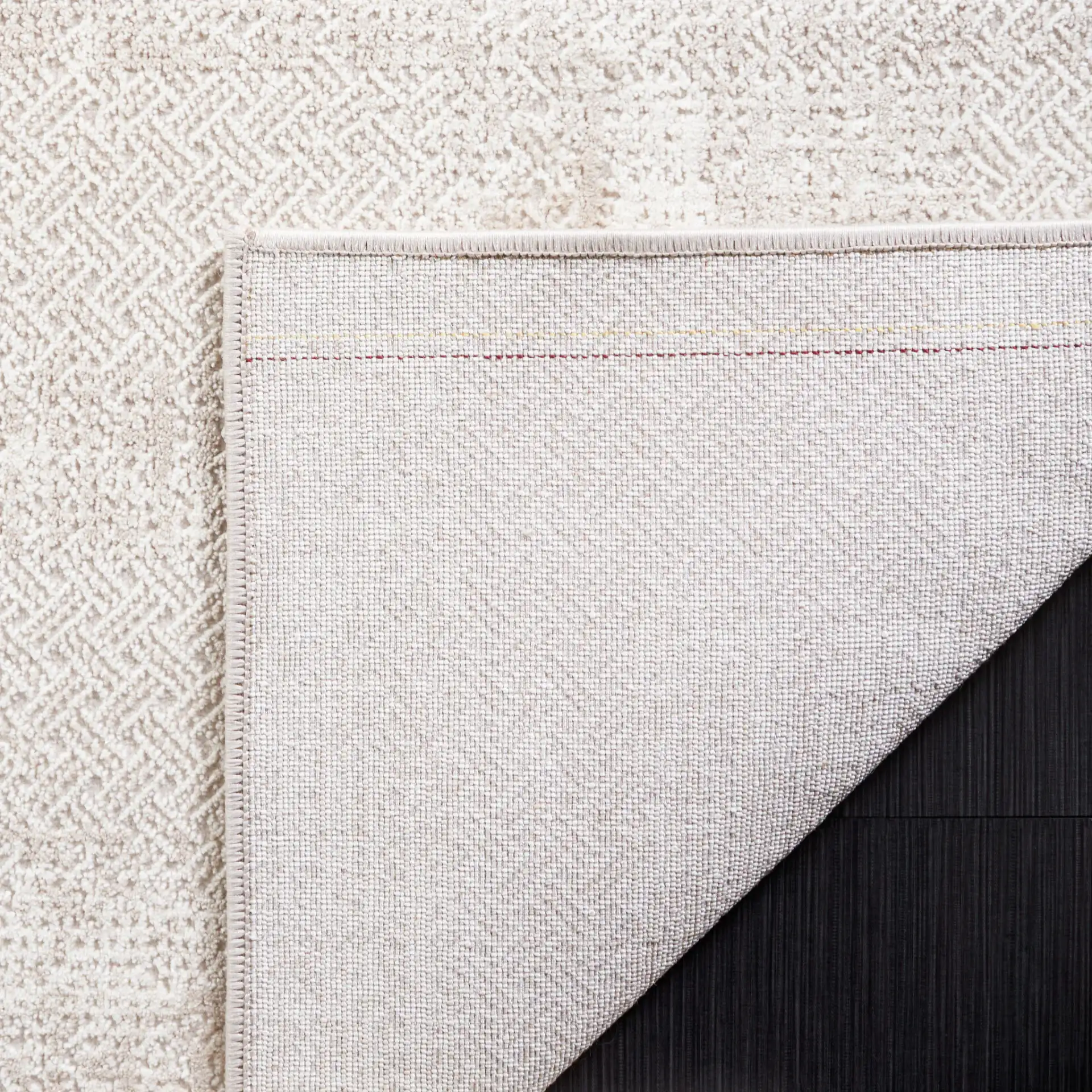 Continental Distressed Grid Rug in Ivory / Beige in a styled room