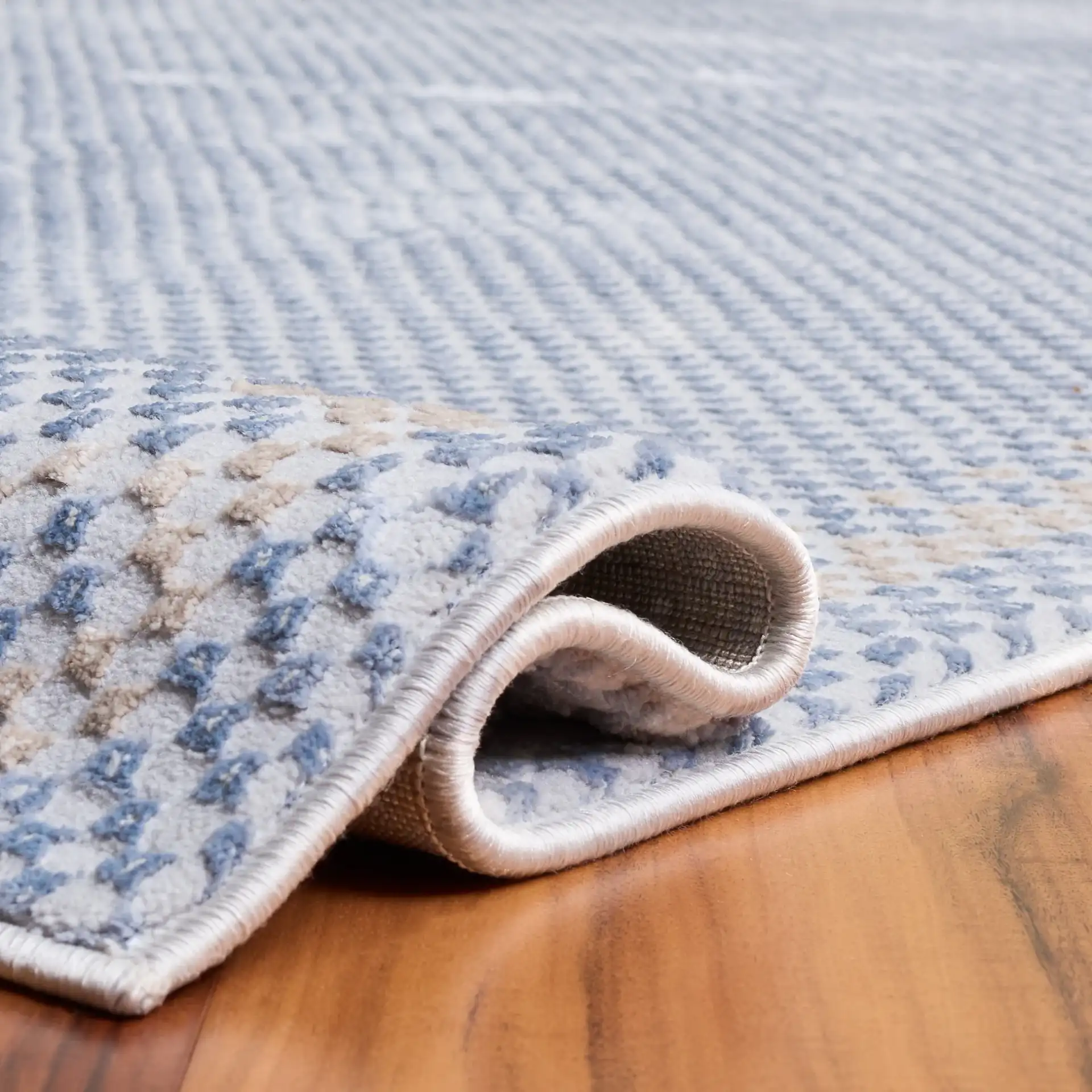 Continental Framed Grid Rug in Blue / Beige