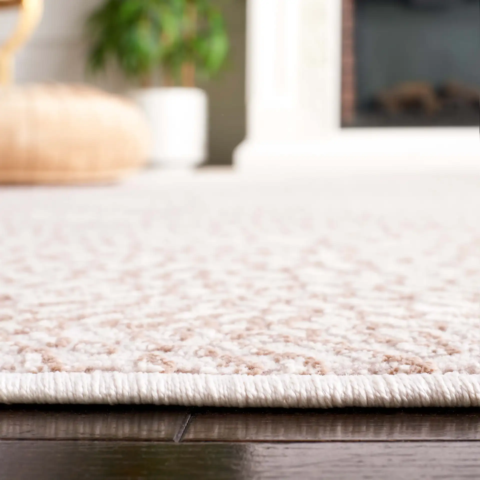 Continental Leafy Diamond Rug in Ivory / Beige in a styled room