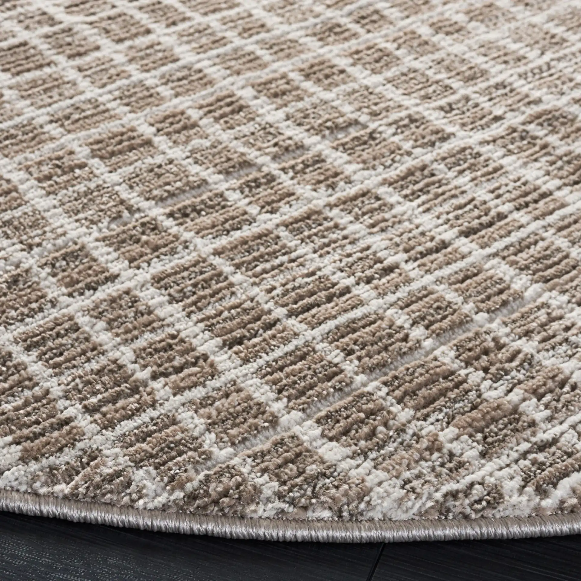 Cooper Modern Grid Rug in Beige / Ivory in a styled room