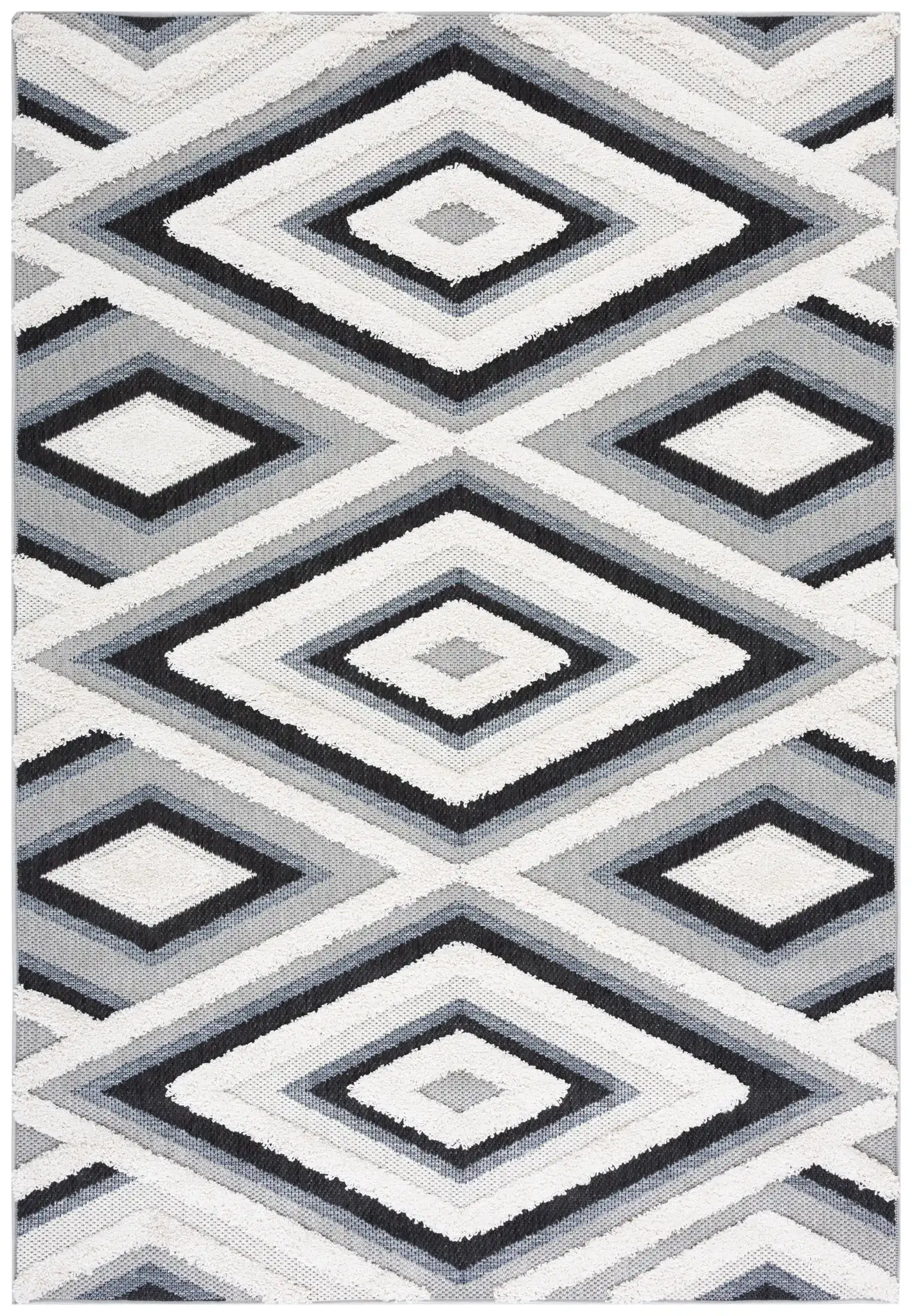 Cottage Nested Diamond Outdoor Rug in Ivory / Black