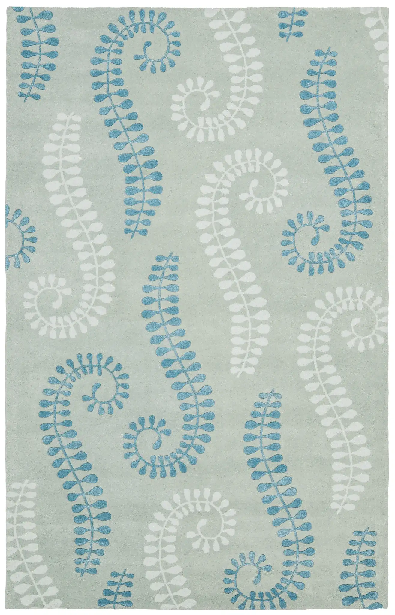 Capri Fern Hand-Tufted Wool Rug in Silver / Light Blue, detail view