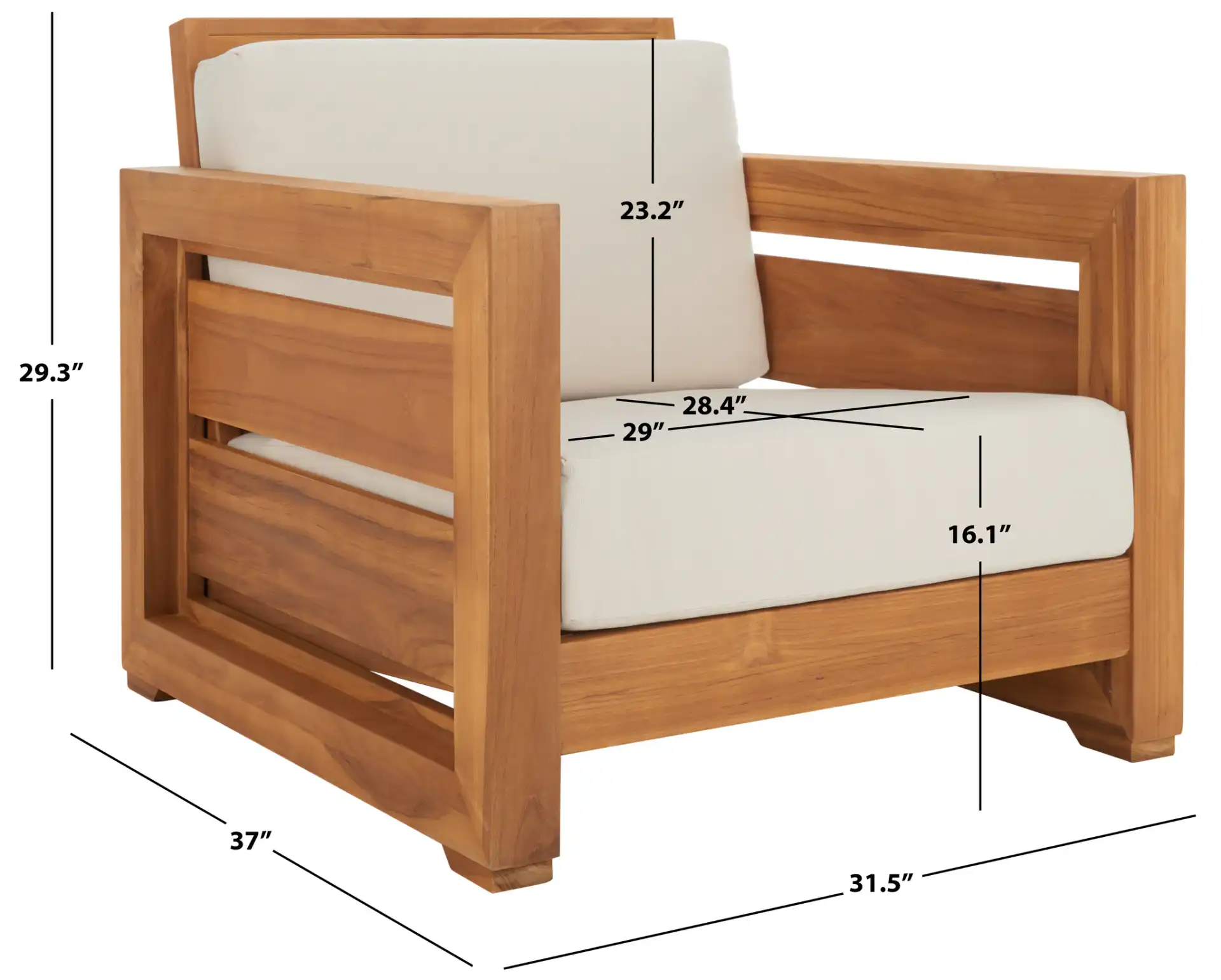 Molokai Teak Patio Chair in Natural / White, detail view