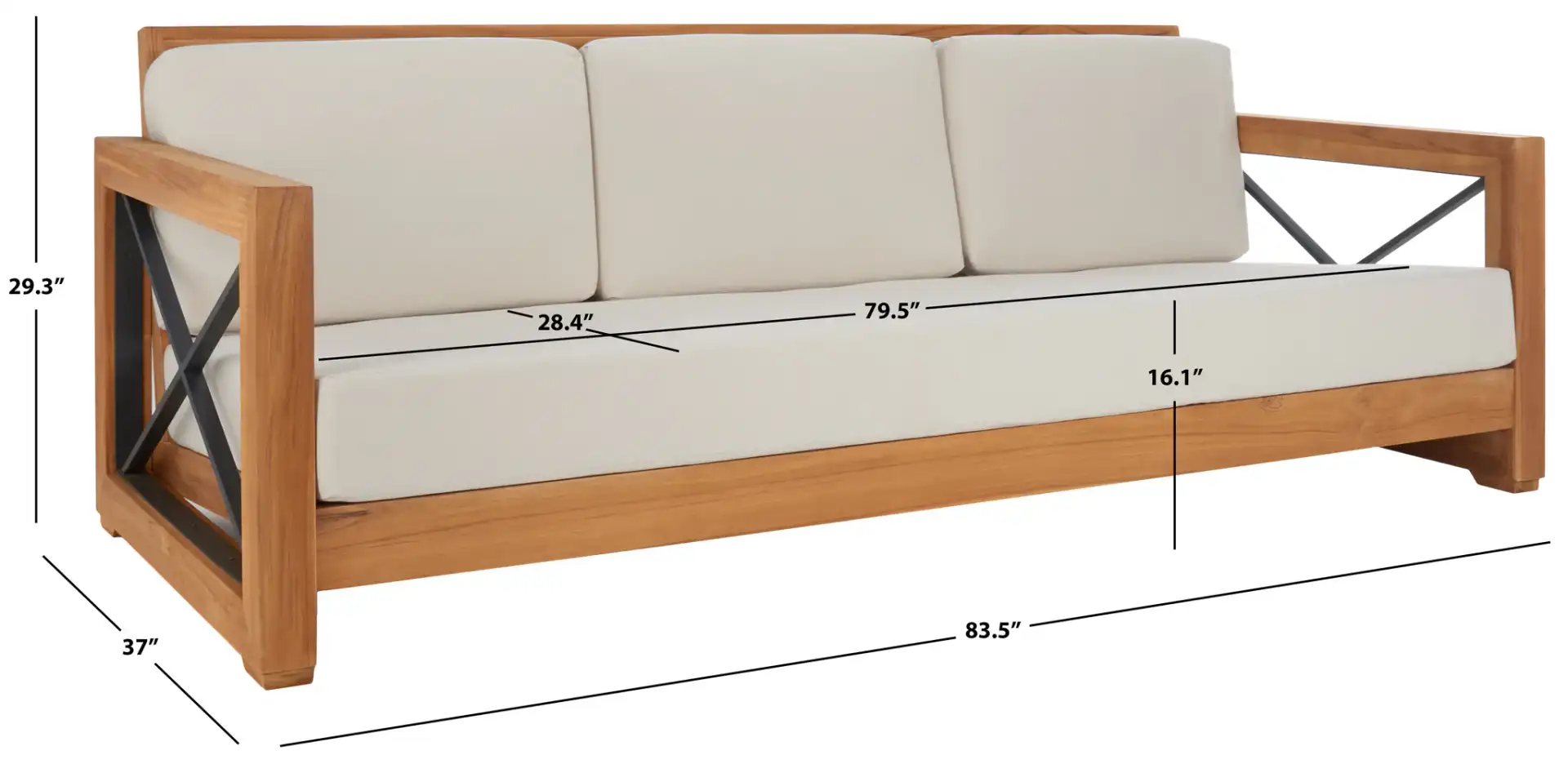 Andros Teak Patio Sofa in Natural / Beige, detail view