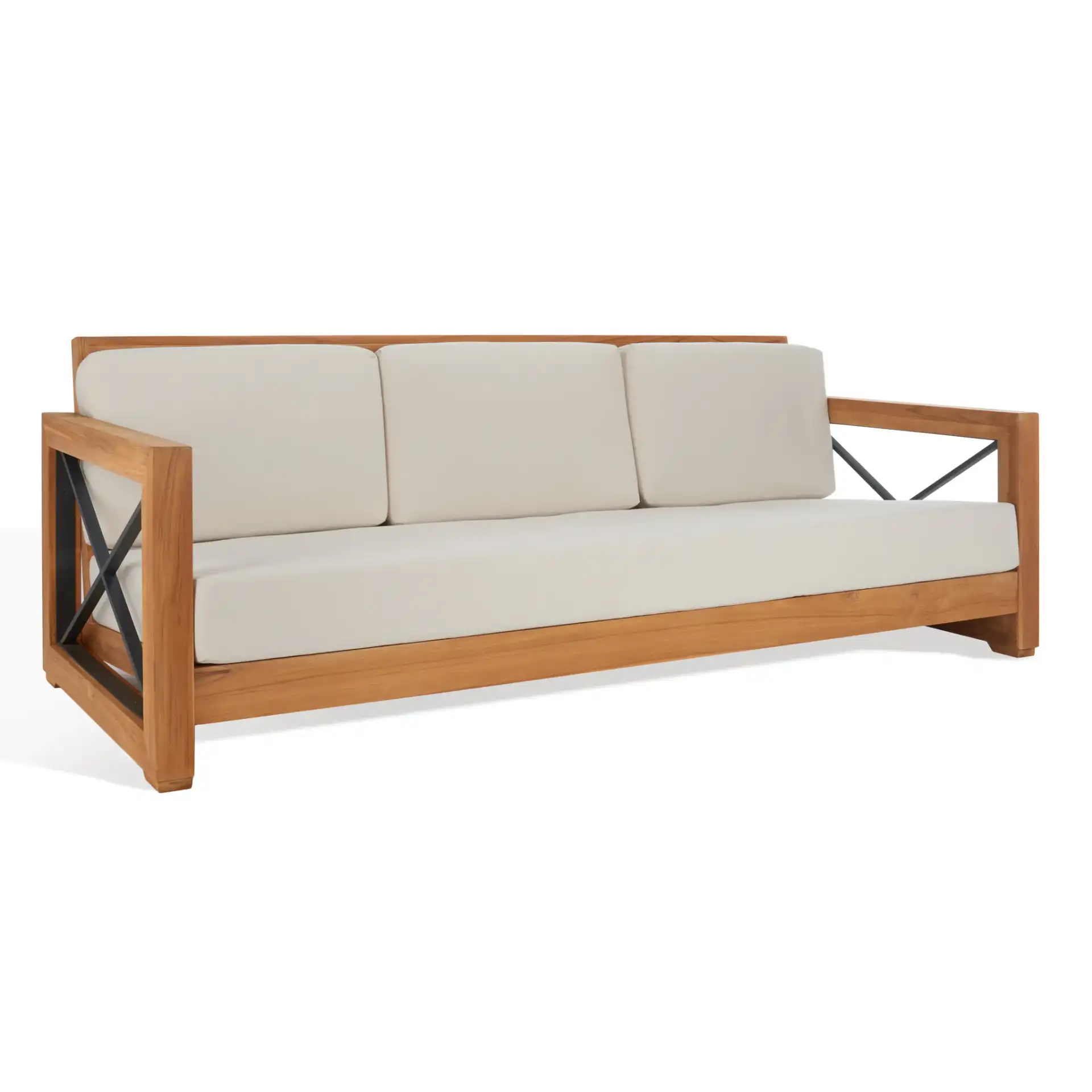 Andros Teak Patio Sofa in Natural / Beige, detail view