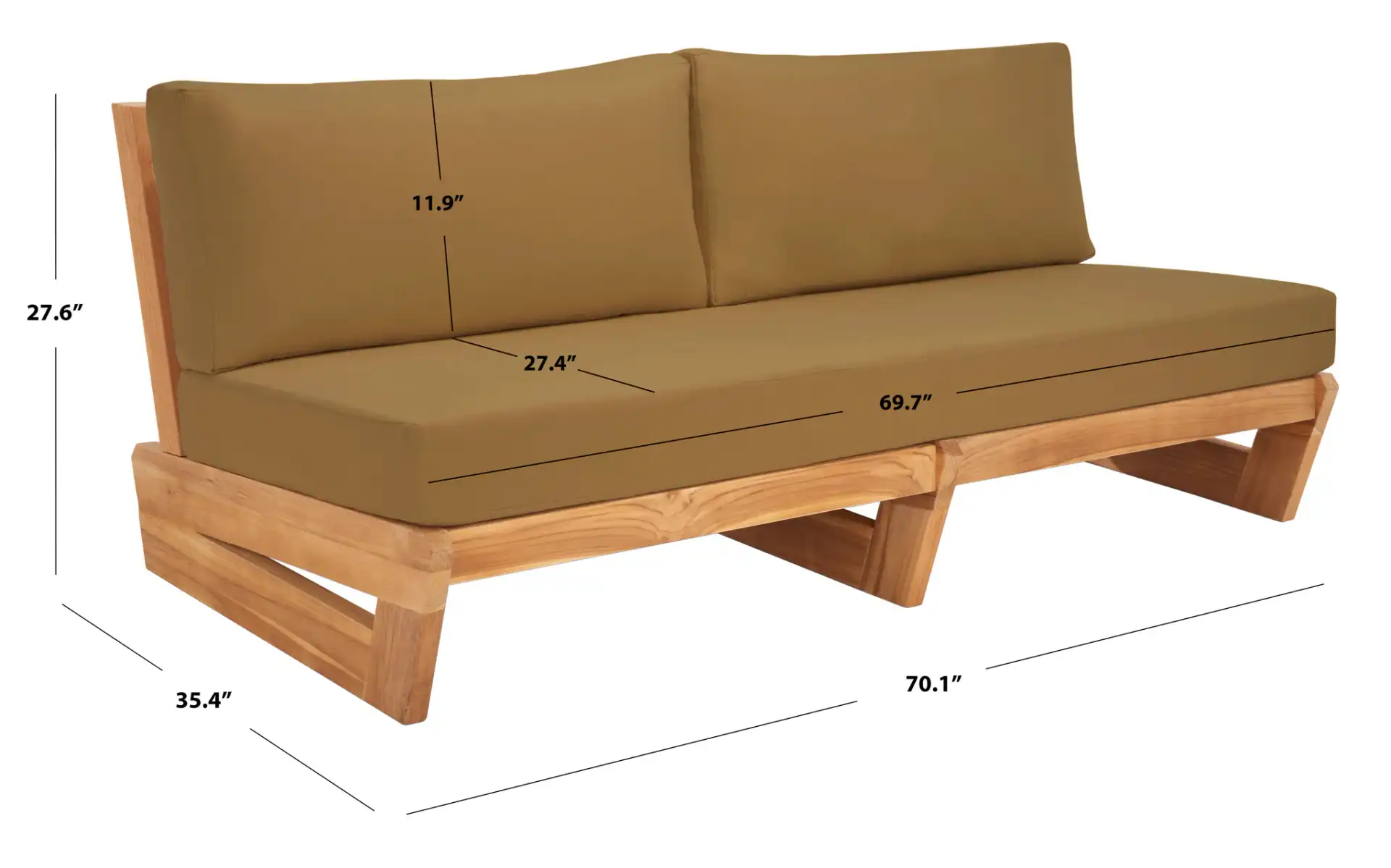 Julianne Teak Patio Sofa in Natural / Brown, detail view