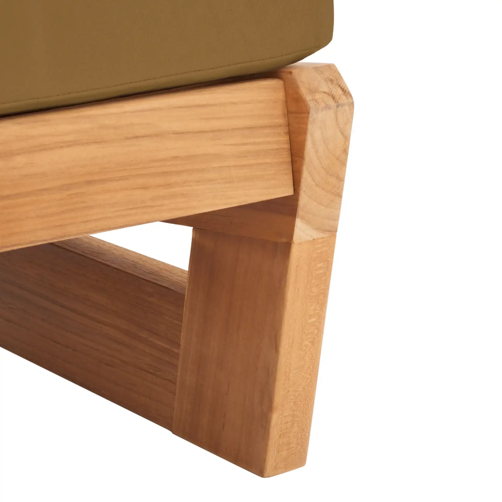 Julianne Teak Patio Sofa in Natural / Brown in a styled room