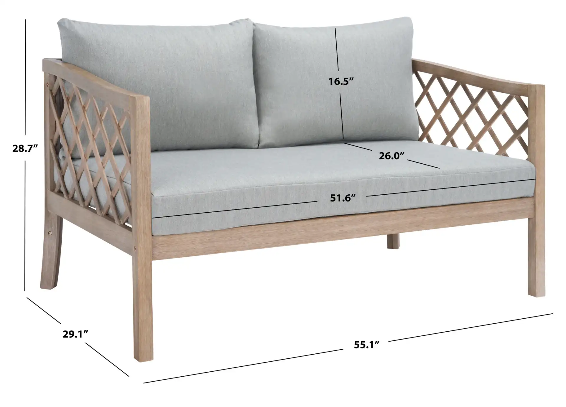 Fiji Wood Patio Sofa in Brown / Light Gray, detail view