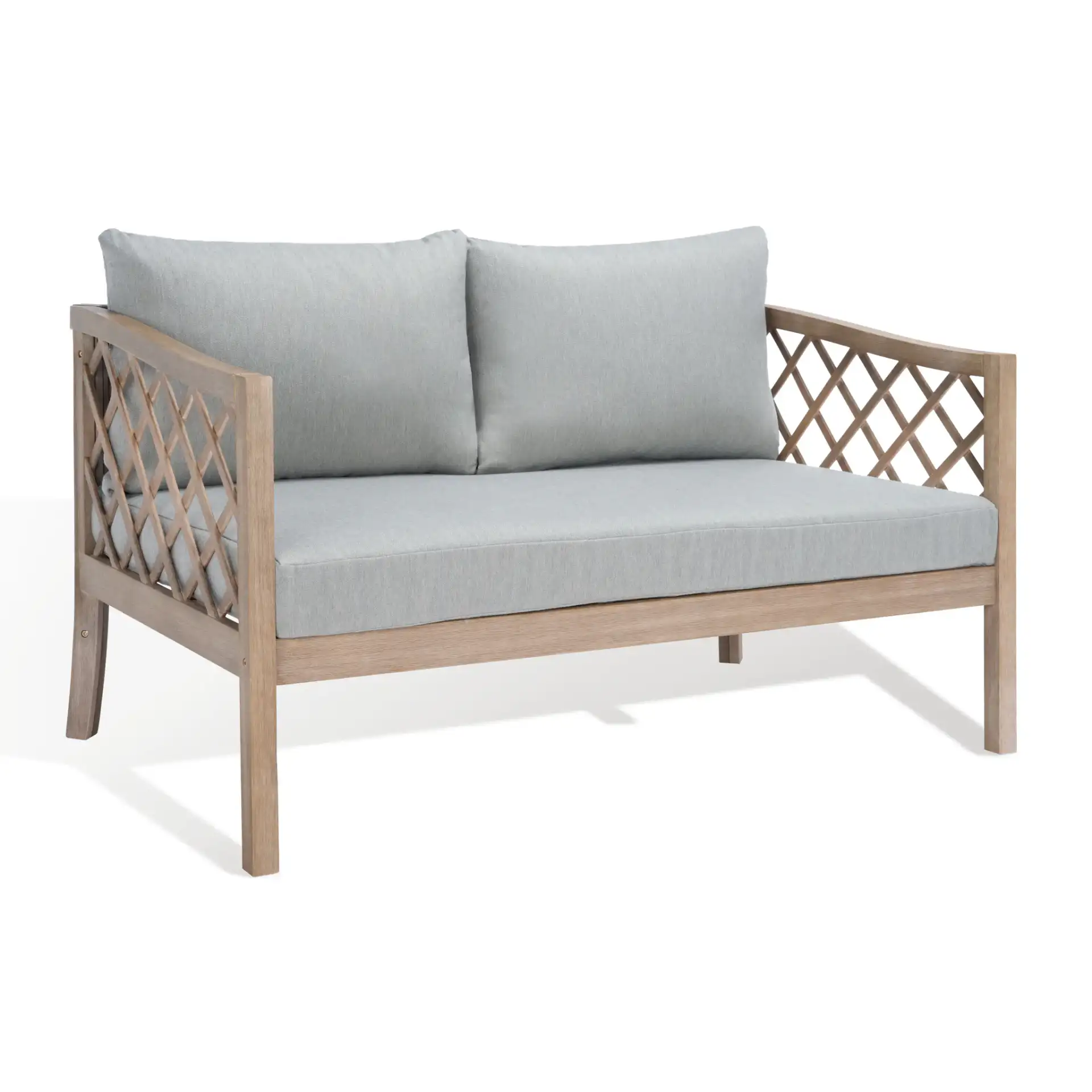 Fiji Wood Patio Sofa in Brown / Light Gray, detail view