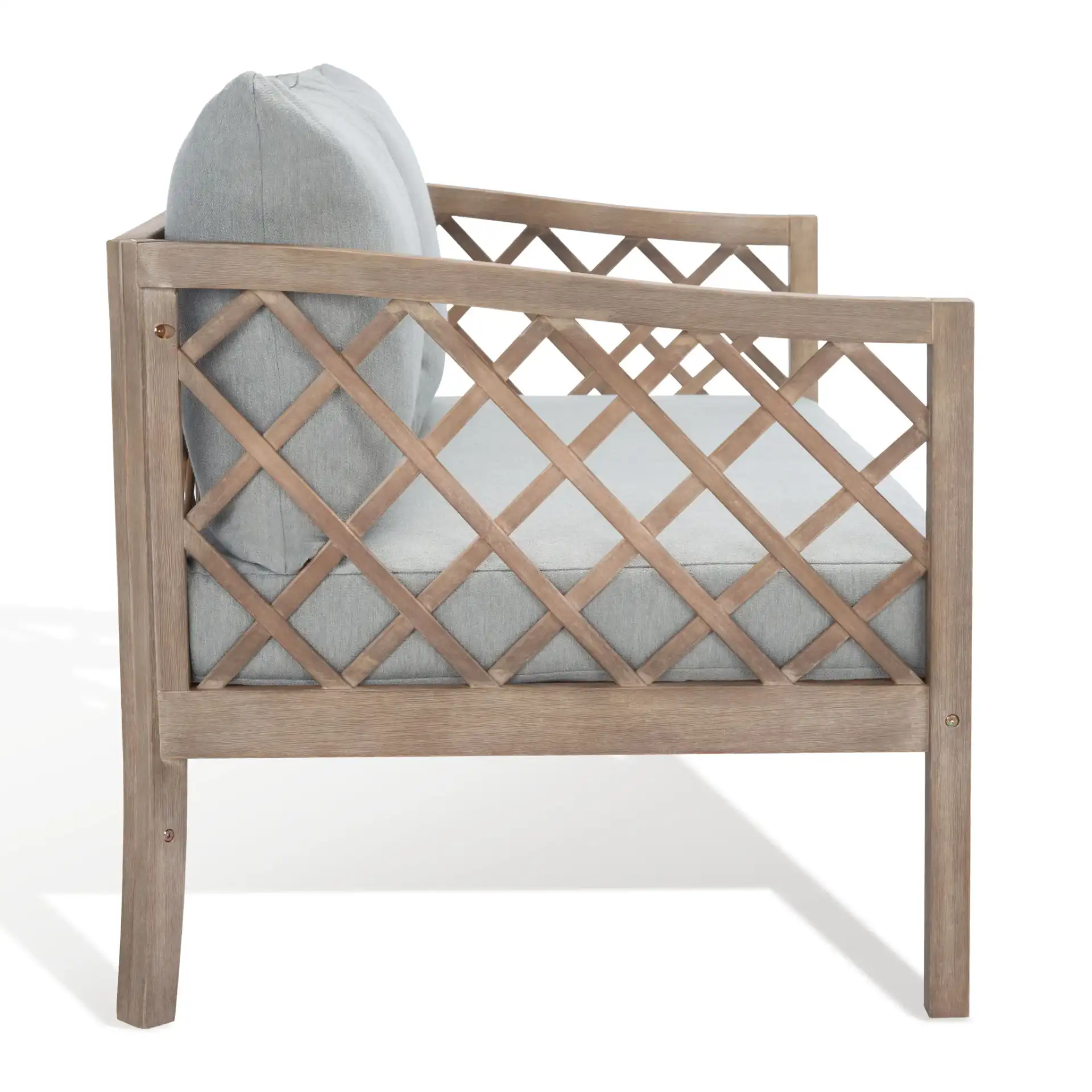Fiji Wood Patio Sofa in Brown / Light Gray, detail view