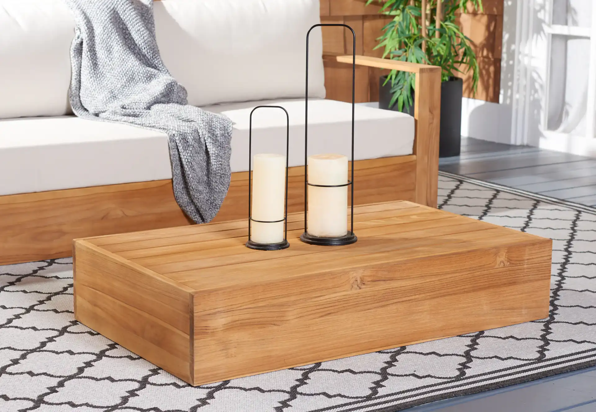 Kauai Brazil Teak Coffee Table in Natural in a styled room