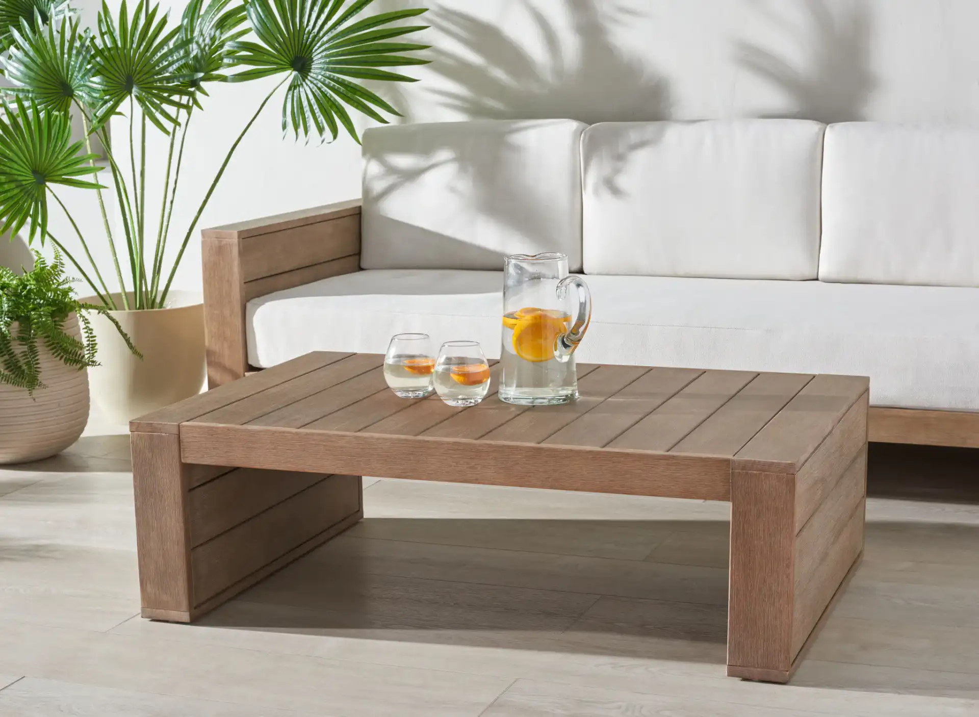 Santiago Patio Coffee Table in Natural in a styled room