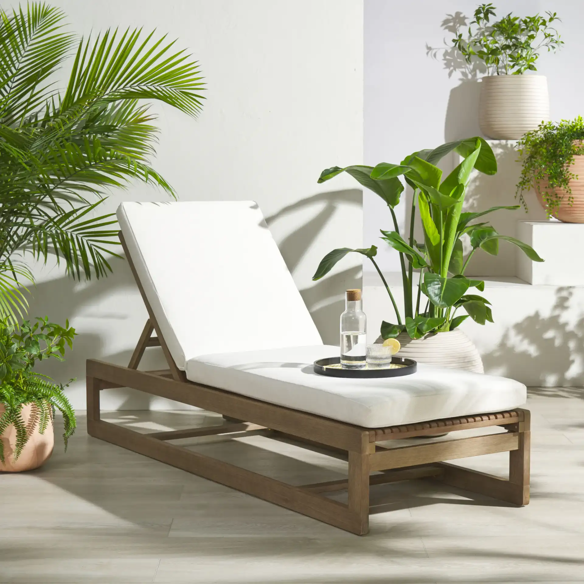 Saint Vincent Chaise Lounge in Natural / Beige in a styled room