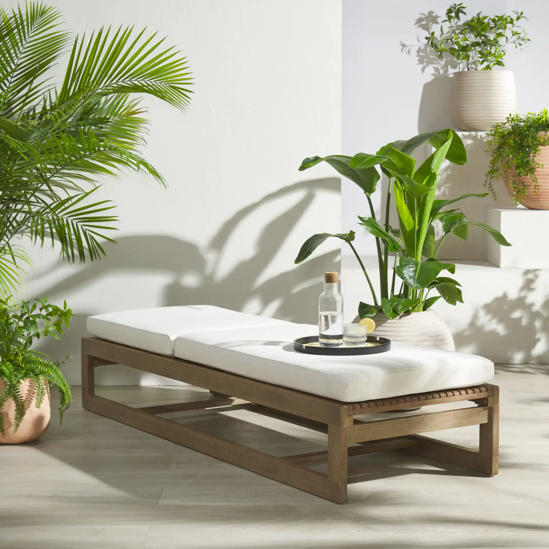 Saint Vincent Chaise Lounge in Natural / Beige in a styled room