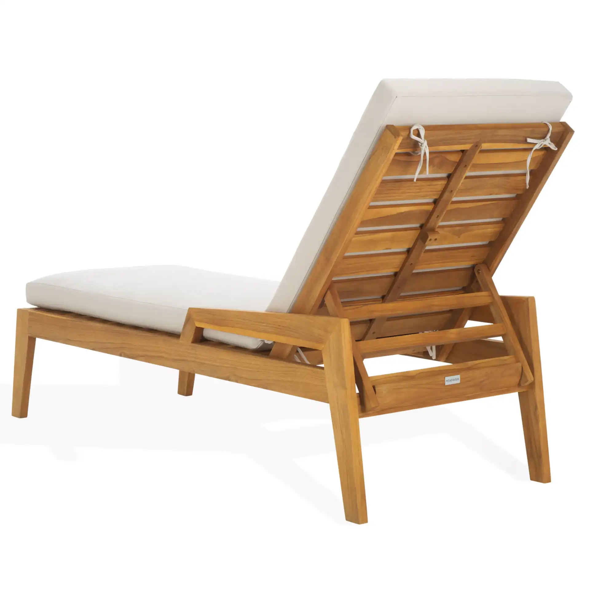 Caledonia Teak Chaise Lounge in Natural / White, detail view