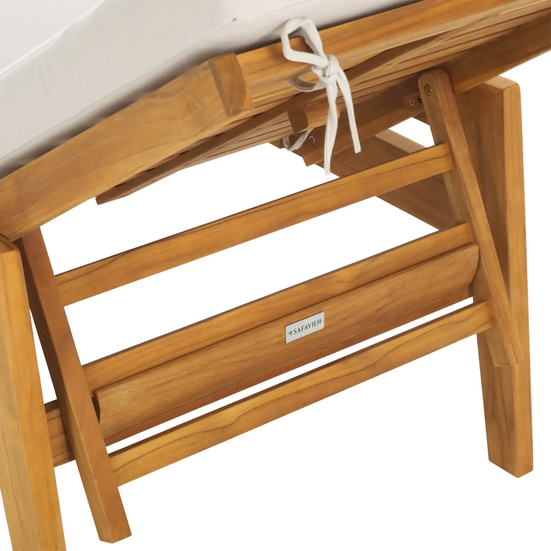 Caledonia Teak Chaise Lounge in Natural / White in a styled room