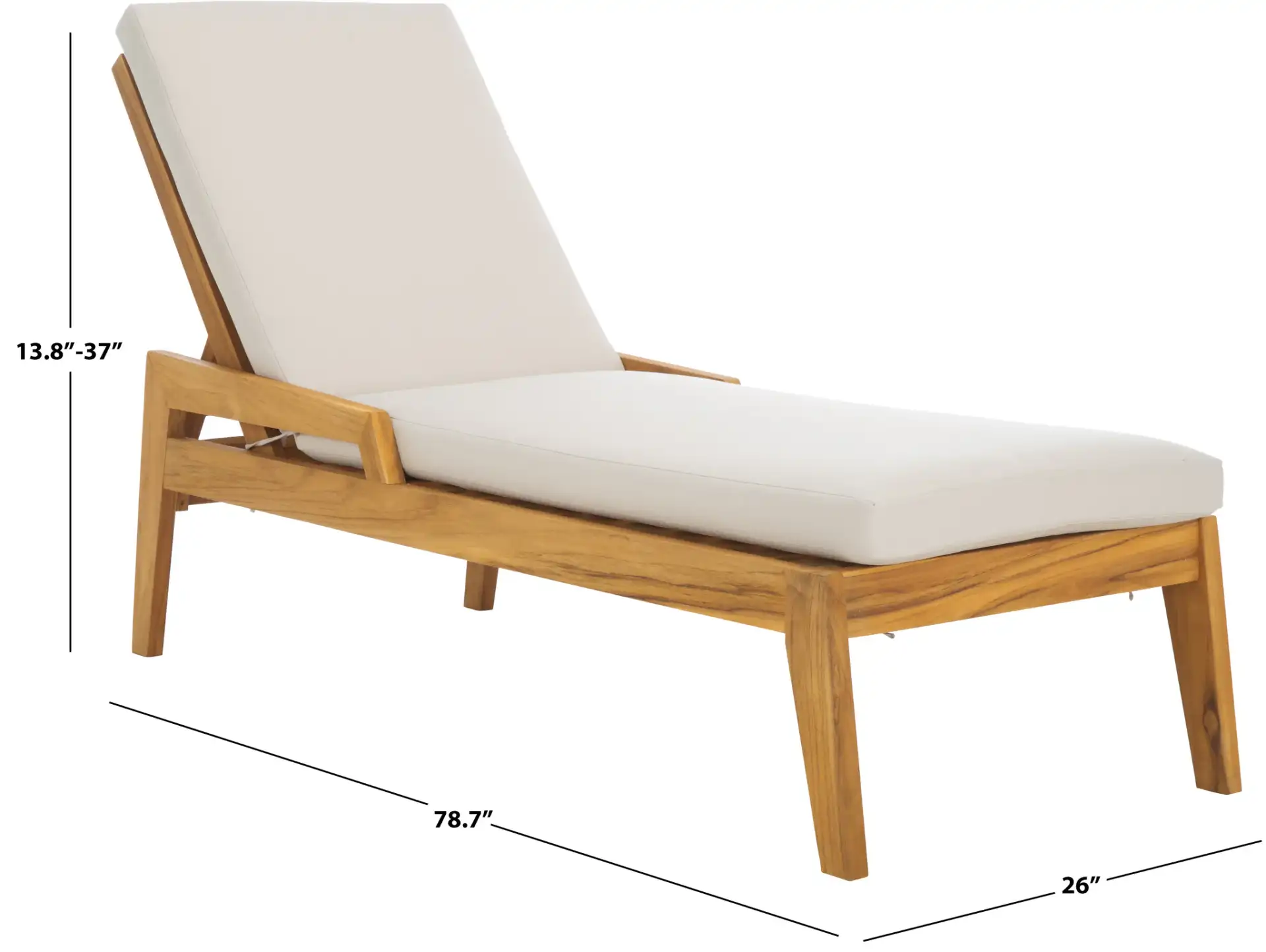 Caledonia Teak Chaise Lounge in Natural / White, detail view