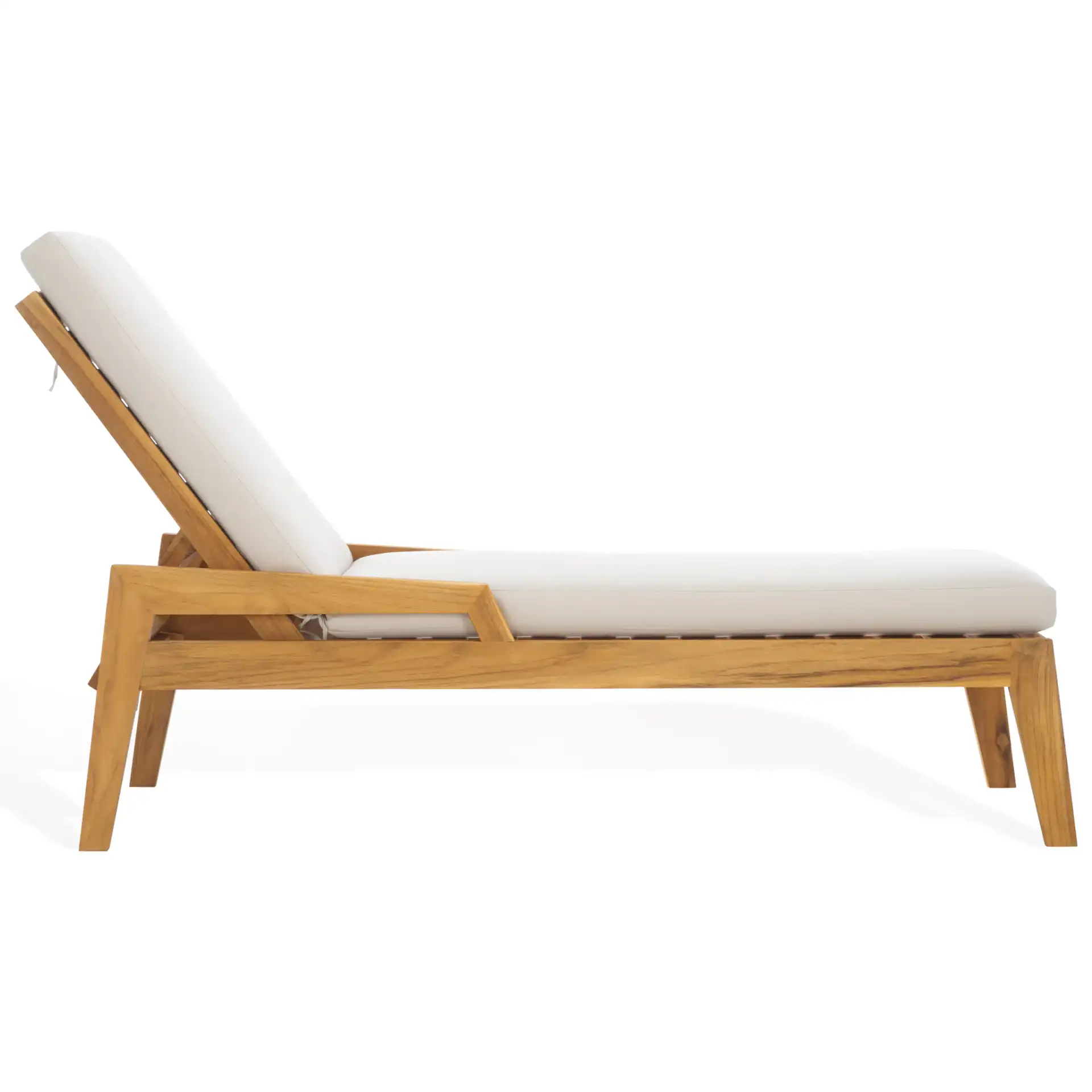 Caledonia Teak Chaise Lounge in Natural / White, detail view