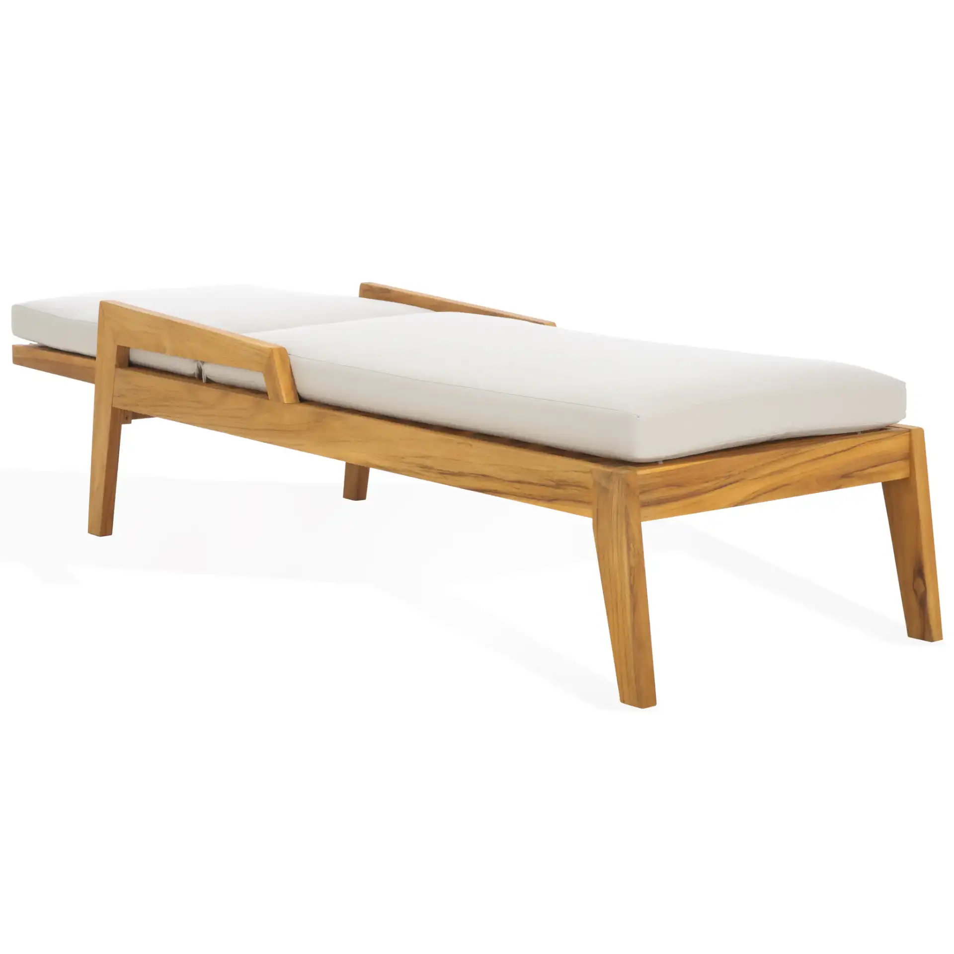 Caledonia Teak Chaise Lounge in Natural / White, detail view