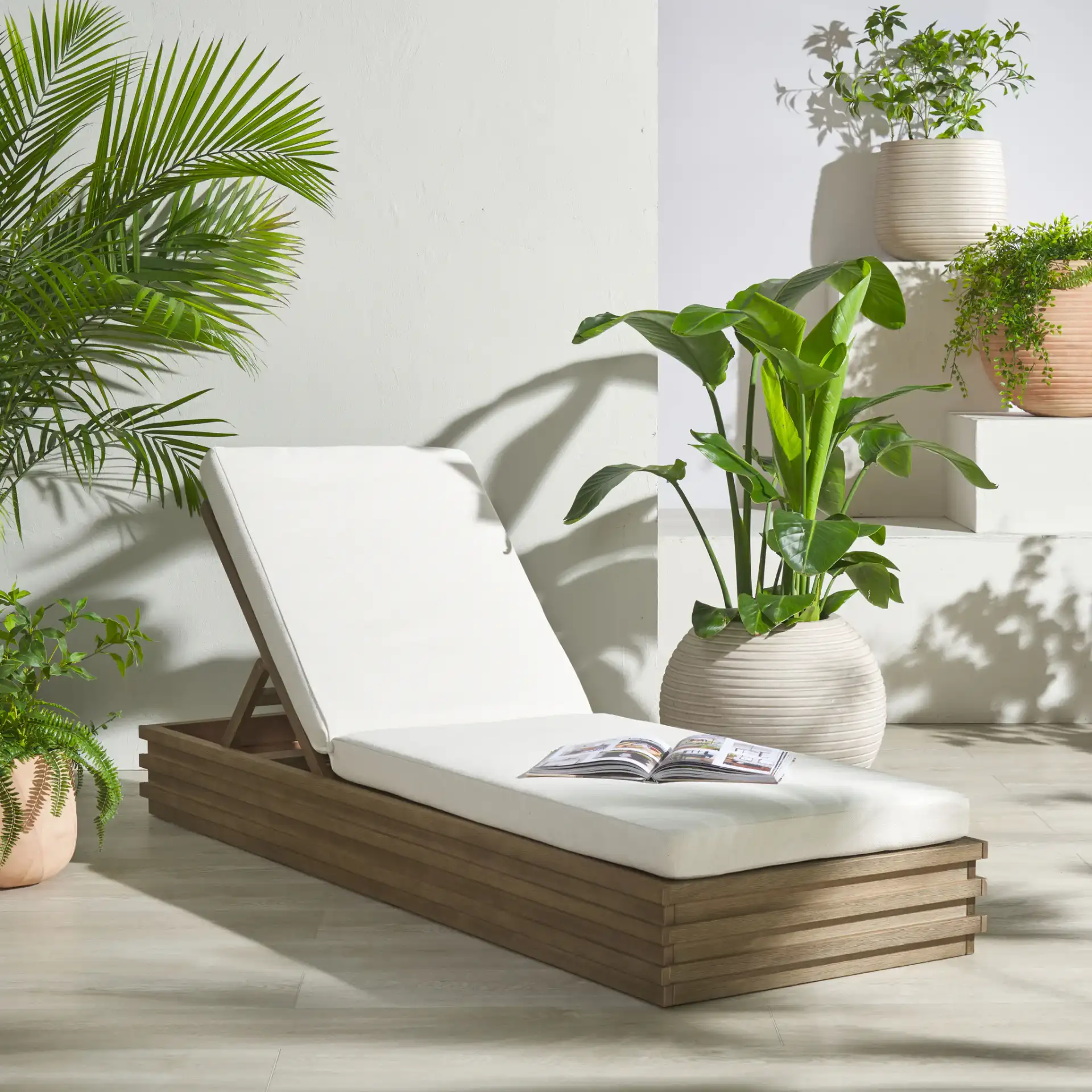 Barbados Chaise Lounge in Natural / Beige in a styled room