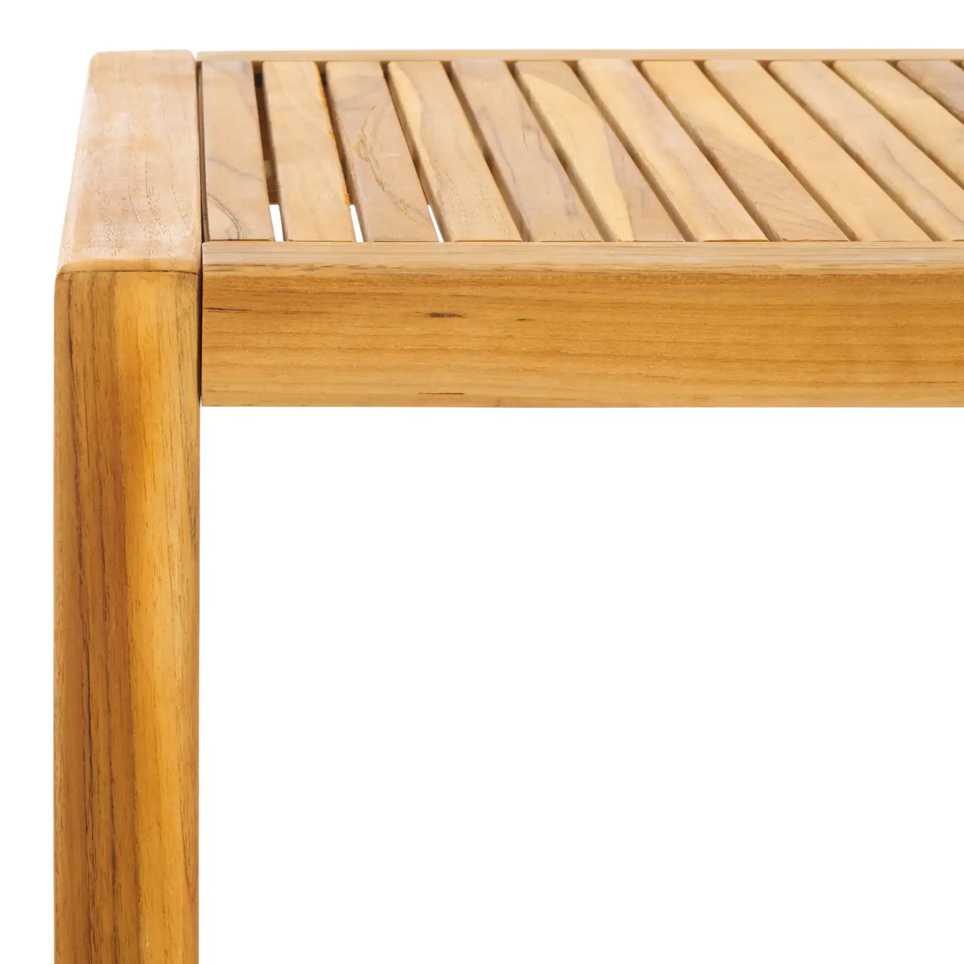 Samoa Teak Patio Accent Table in Natural in a styled room