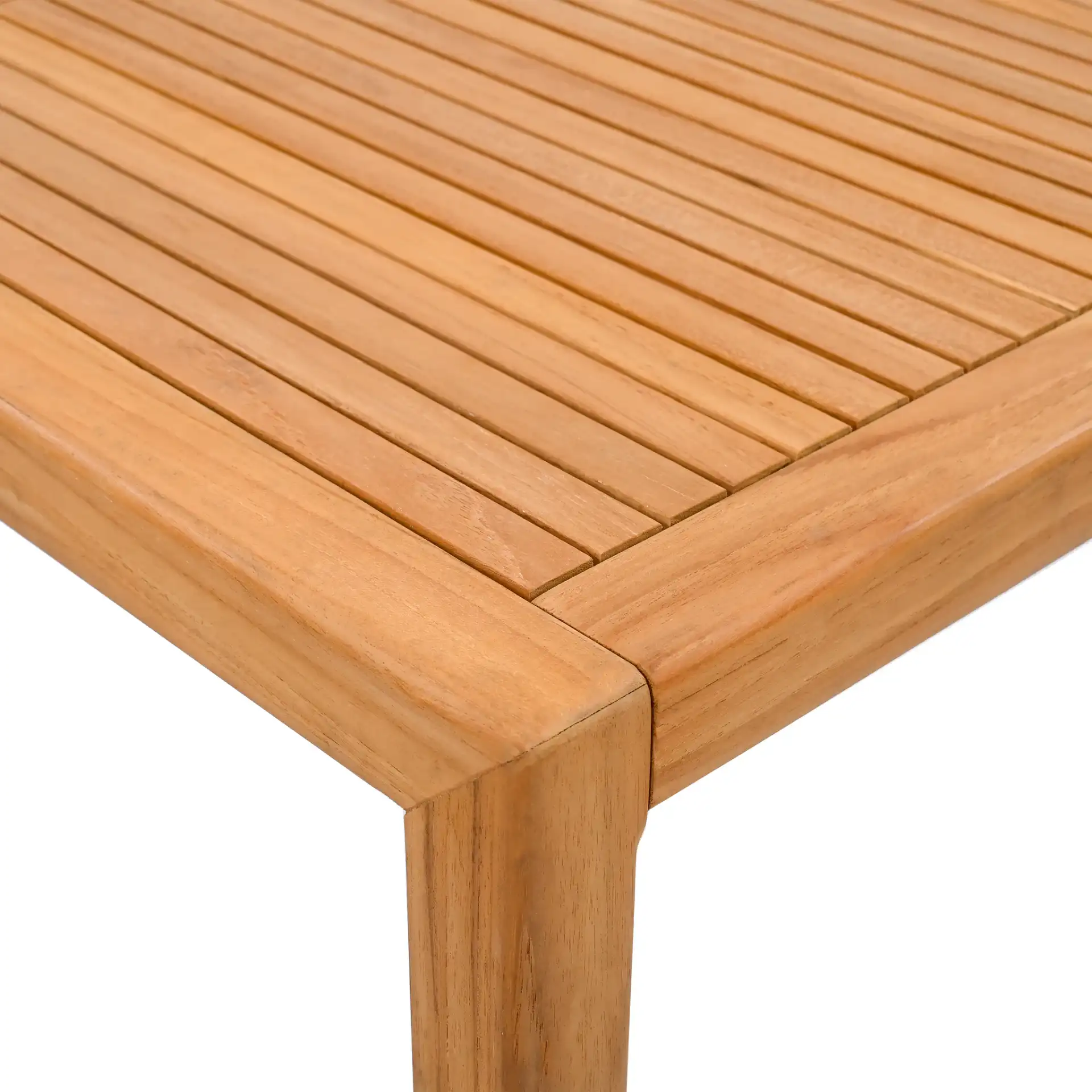 Samoa Teak Patio Accent Table in Natural in a styled room