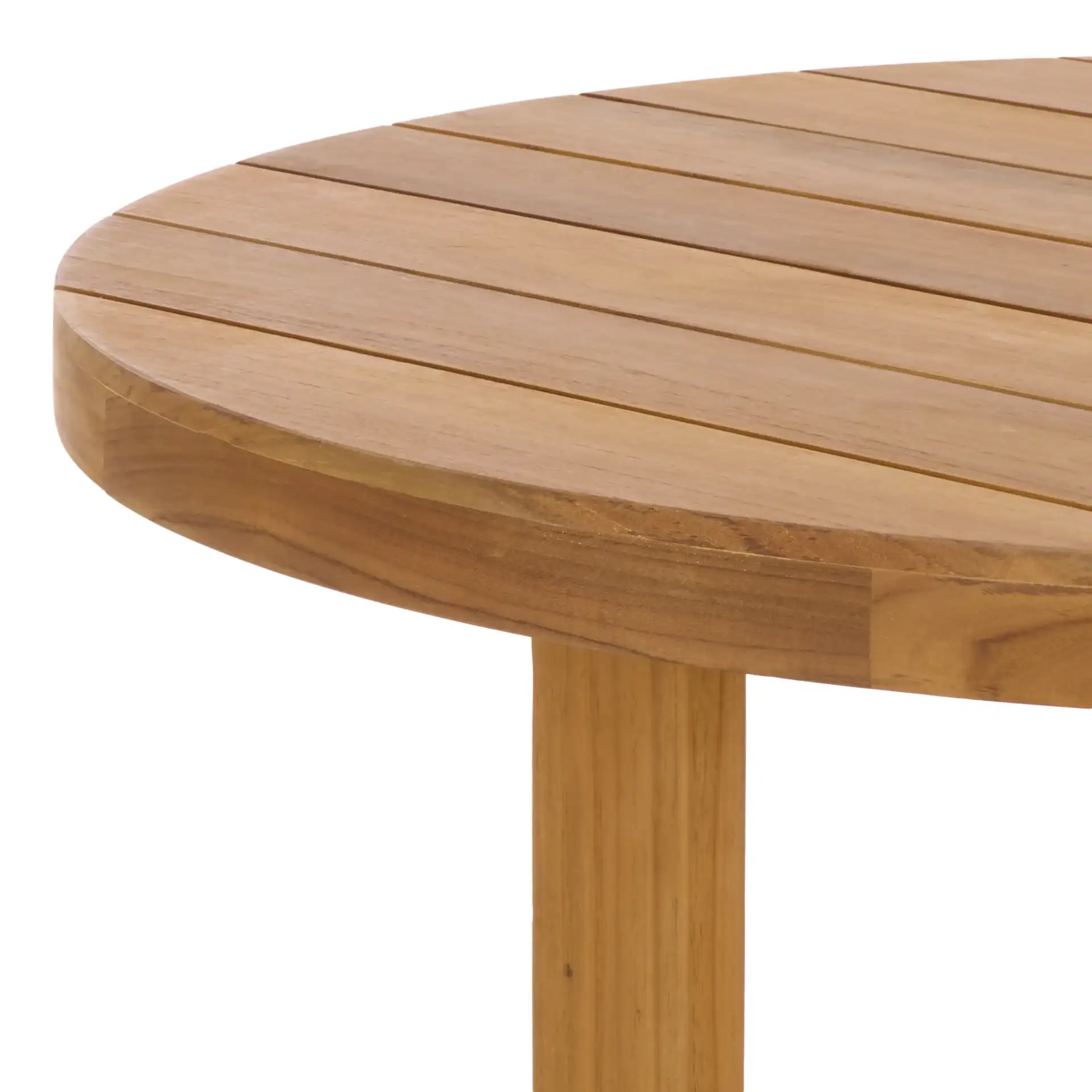 Mayaguana Round Teak Dining Table in Natural in a styled room