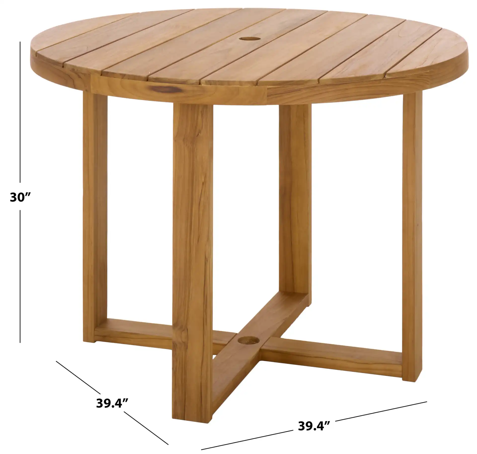 Mayaguana Round Teak Dining Table in Natural, detail view