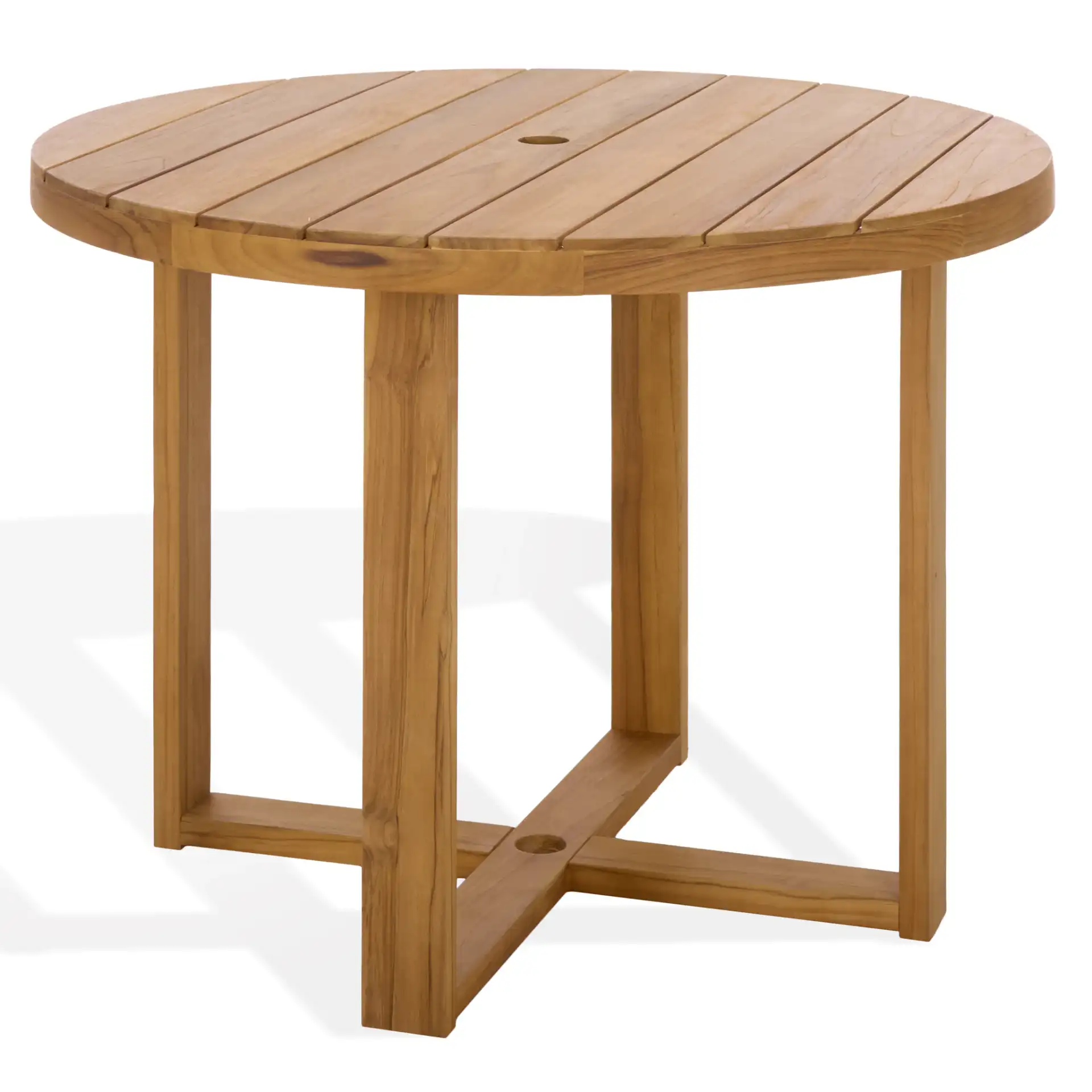 Mayaguana Round Teak Dining Table in Natural, detail view