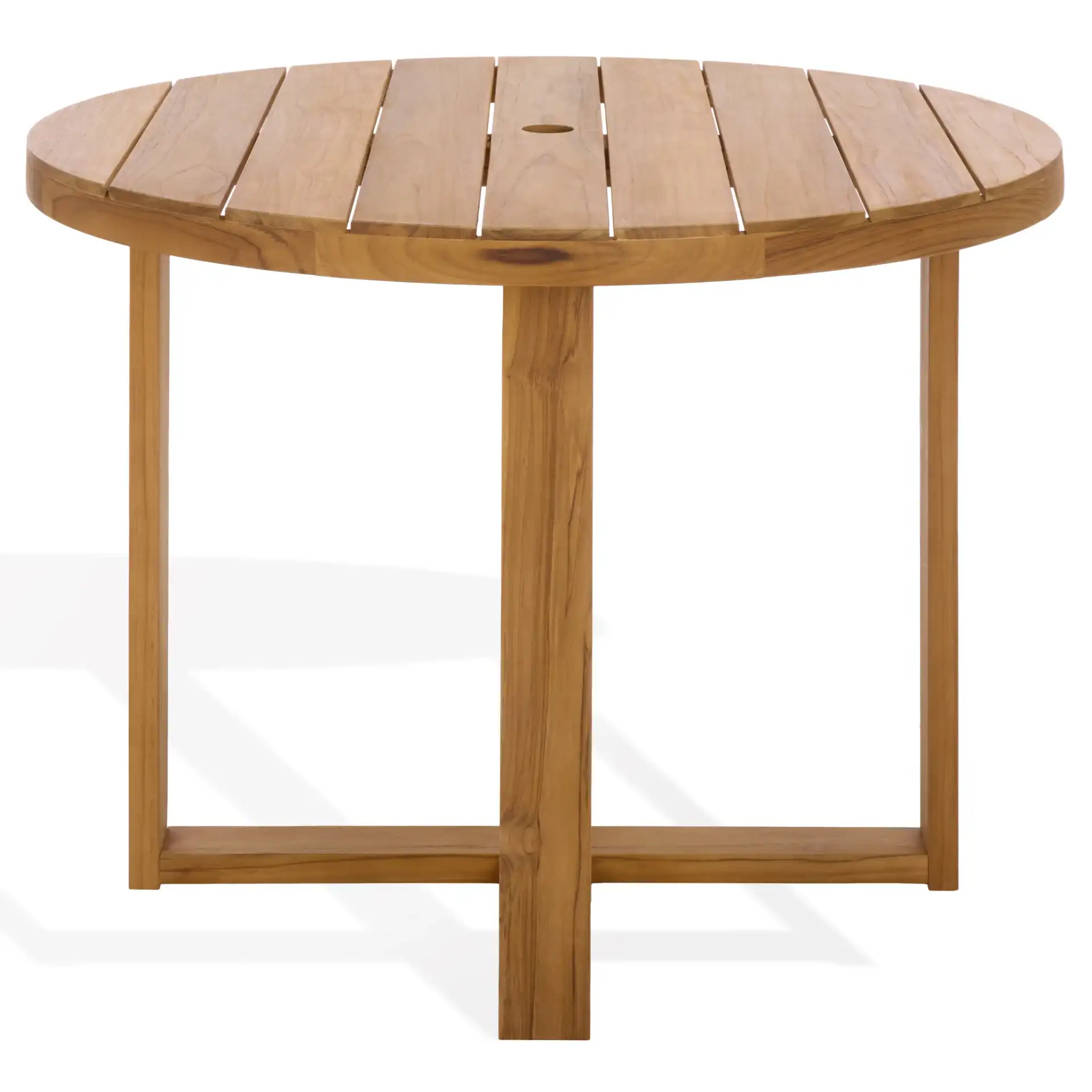 Mayaguana Round Teak Dining Table in Natural, detail view