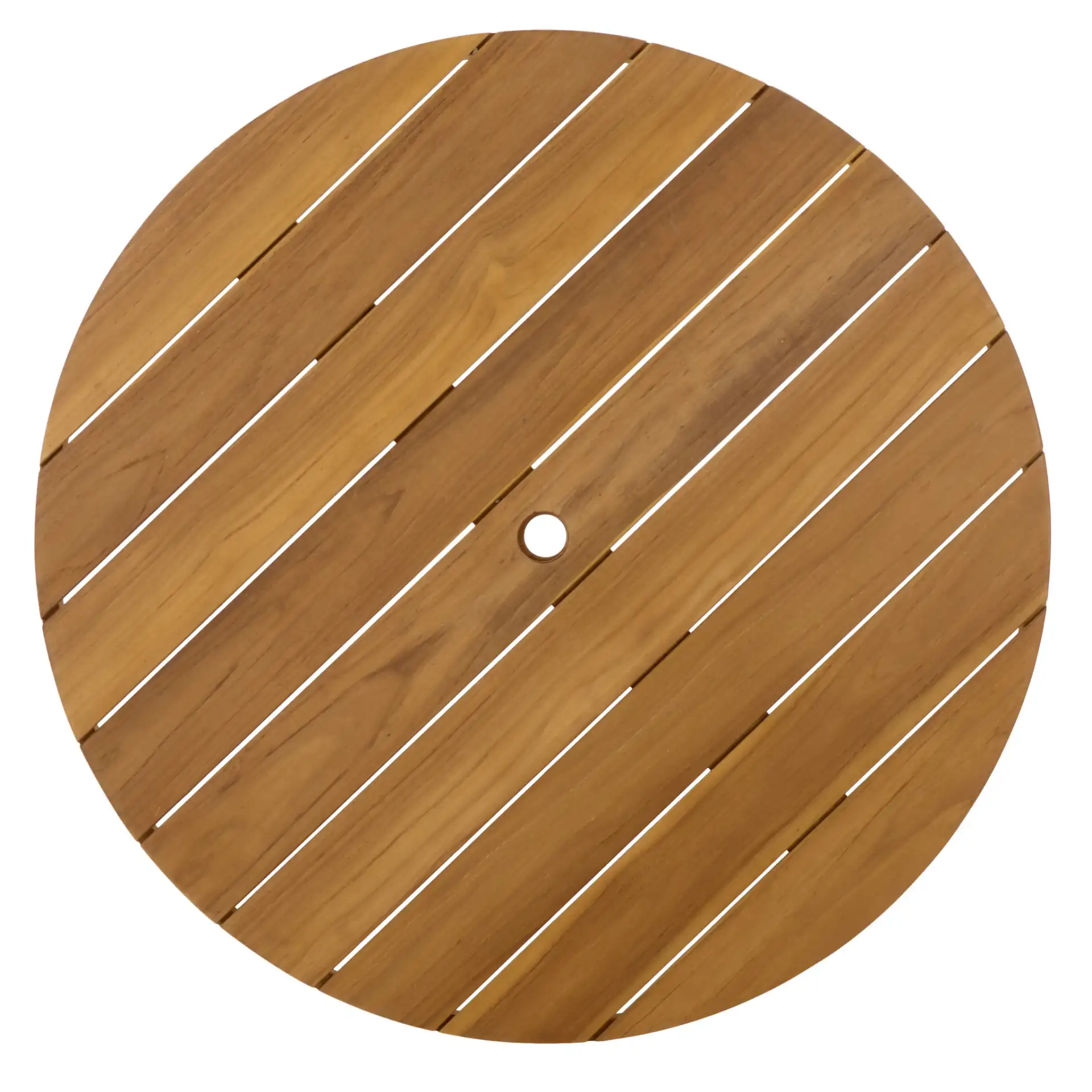 Mayaguana Round Teak Dining Table in Natural, detail view