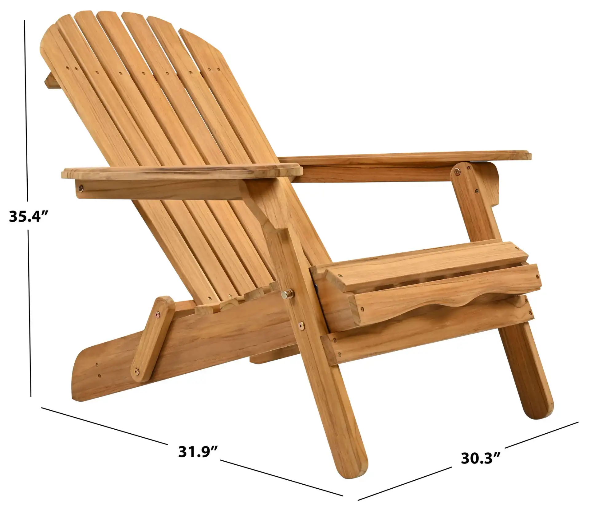 Alani Teak Adirondack Chair in Natural, detail view