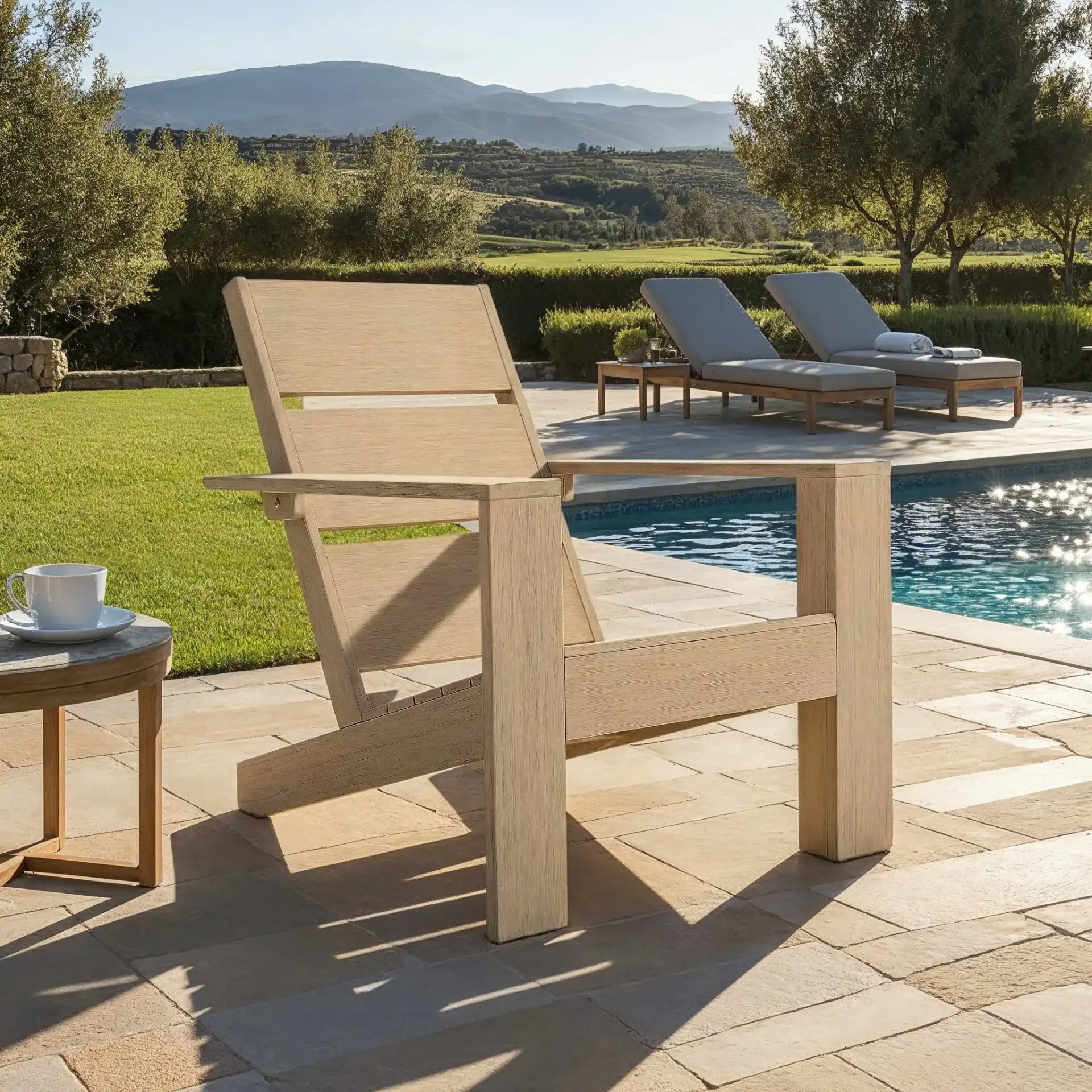 Calypso Adirondack Chair in Sand in a styled room