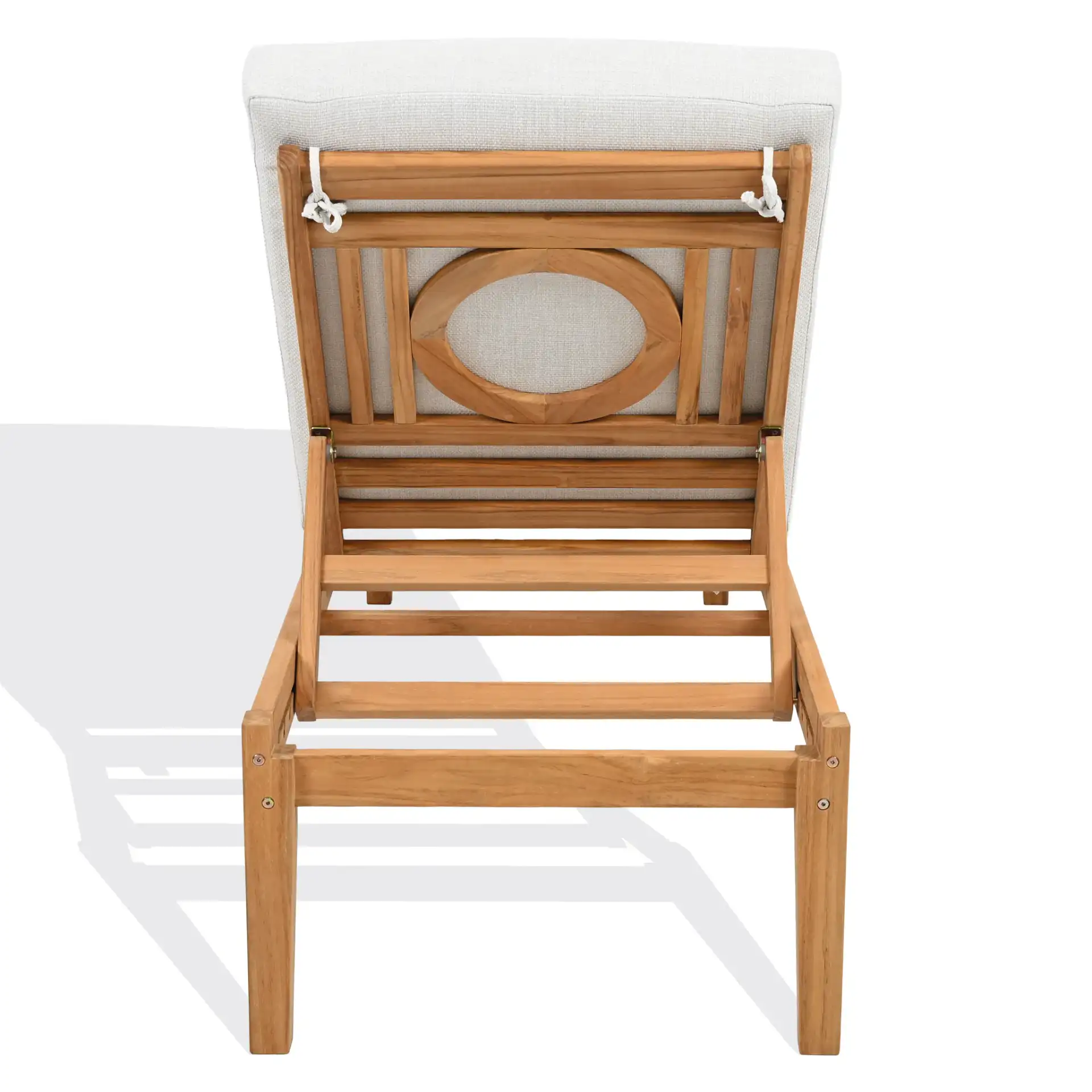 Montclair Teak Chaise Lounge in White / Natural Teak, detail view
