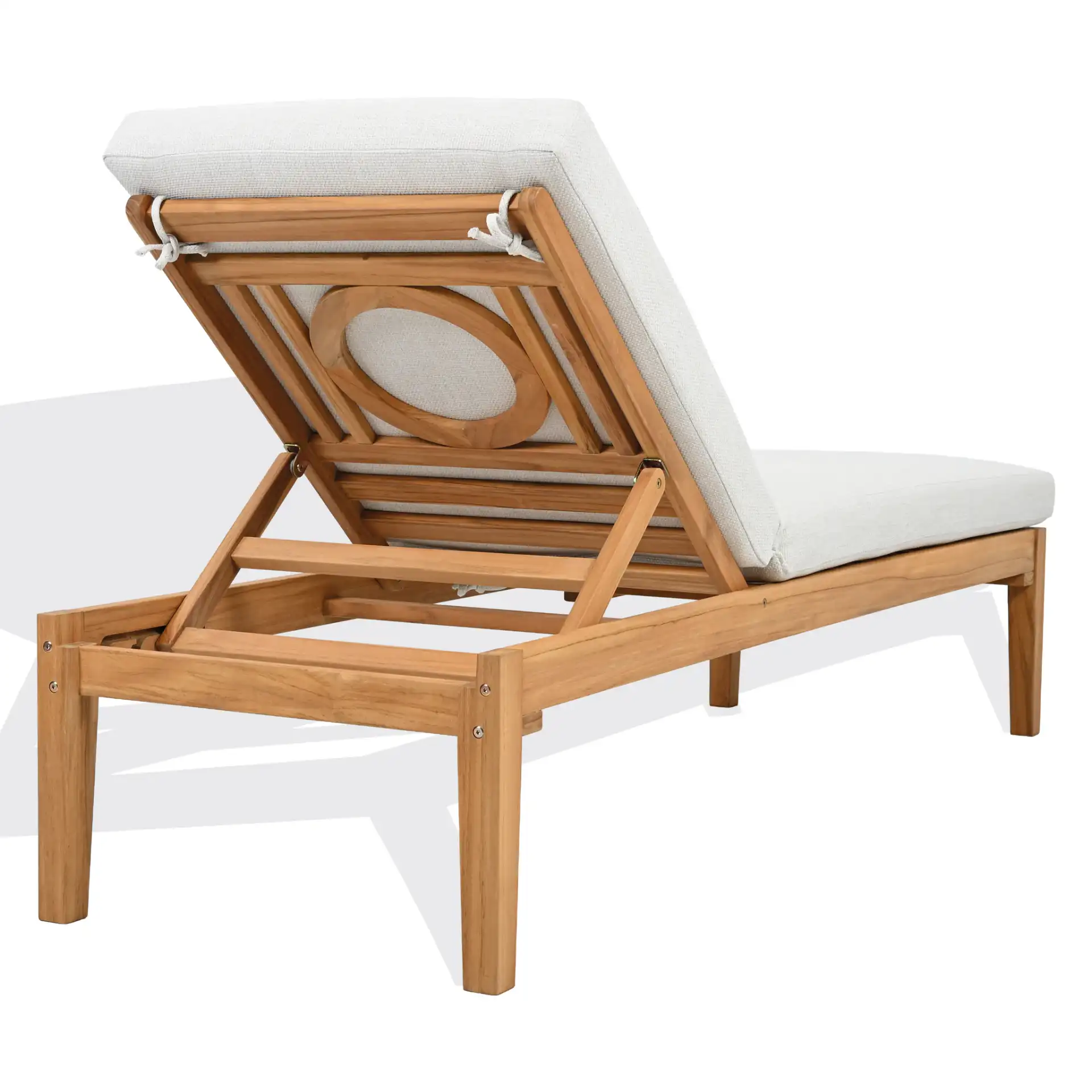 Montclair Teak Chaise Lounge in White / Natural Teak, detail view