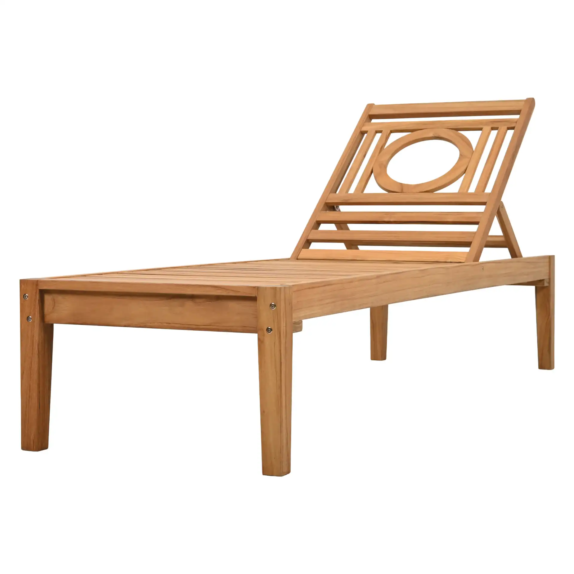 Montclair Teak Chaise Lounge in White / Natural Teak in a styled room