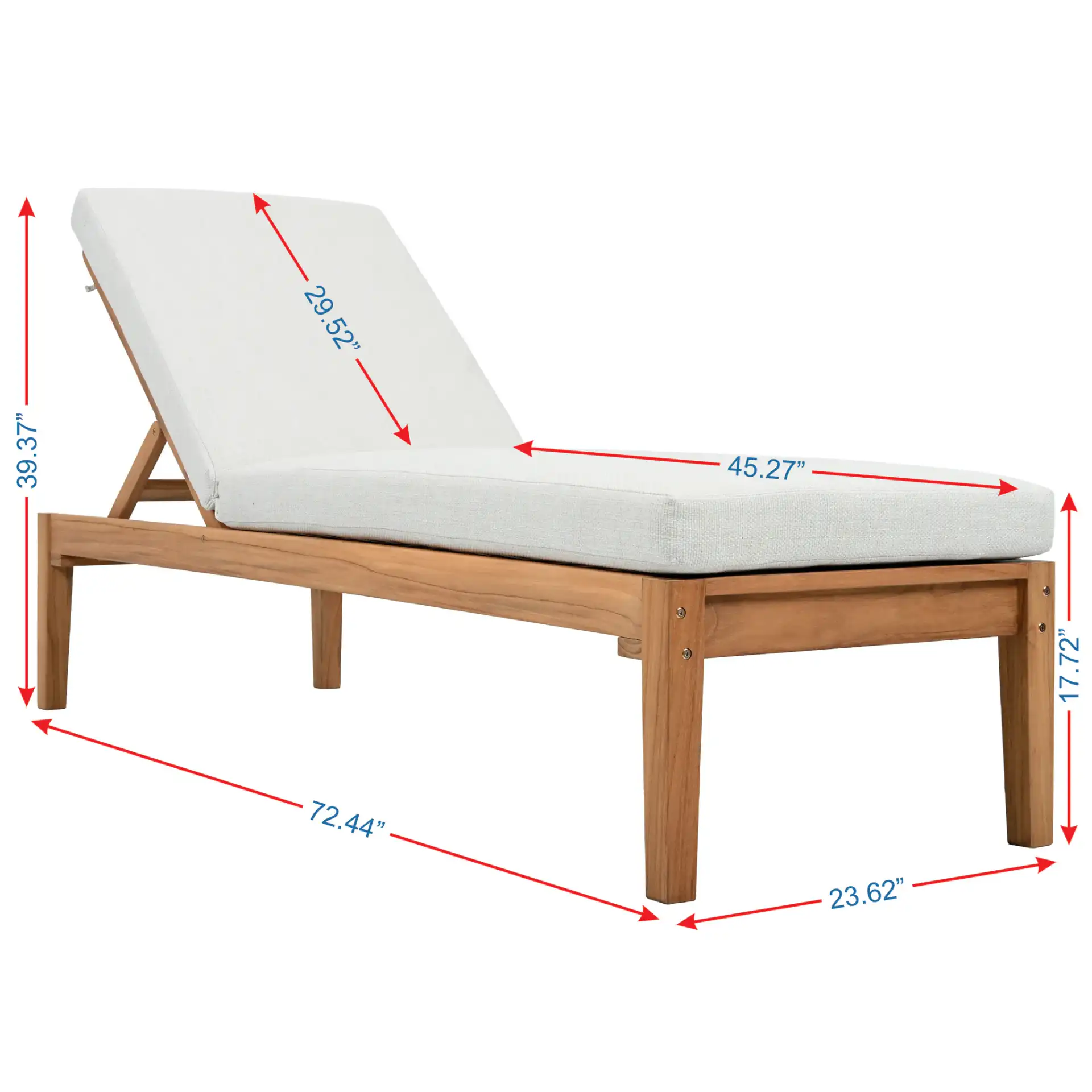 Montclair Teak Chaise Lounge in White / Natural Teak, detail view